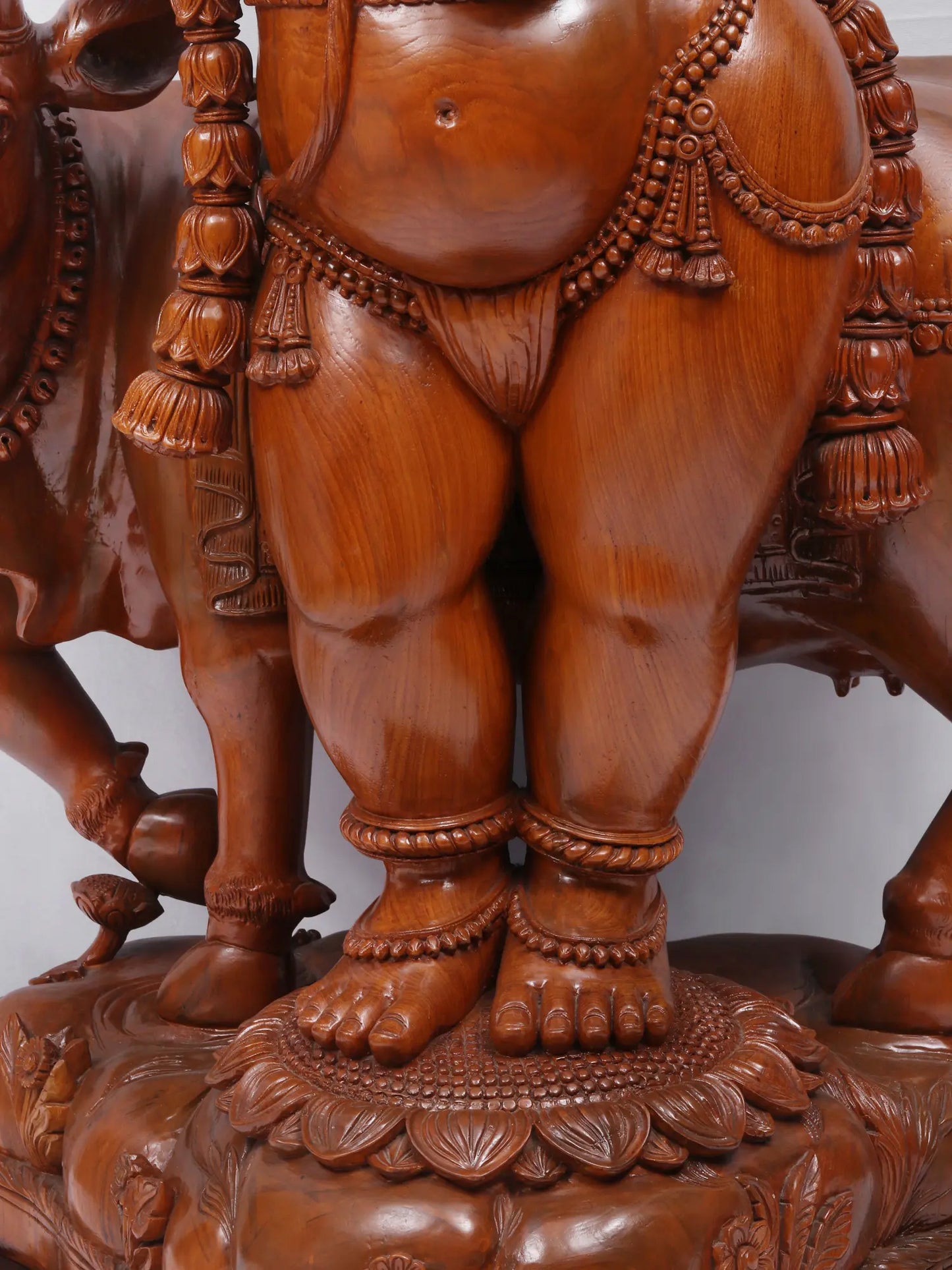 55" Masterpiece of Venugopala with Cow (Lord Krishna Playing Flute) | Teakwood Statue fot Temple