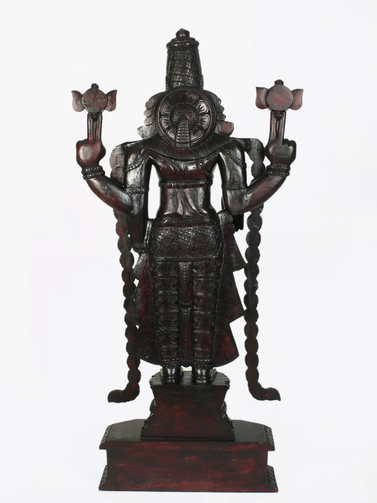 63" Large Statue of Lord Tirupati Balaji (Venkateshvara) in Wood | Wood Carved Figurine for Temple