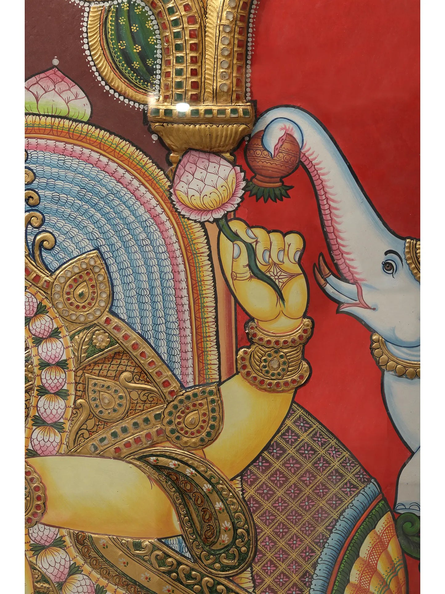 Super Large Tanjore Painting of Goddess Gajalakshmi with Frame | Traditional Colors with 24 Karat Gold