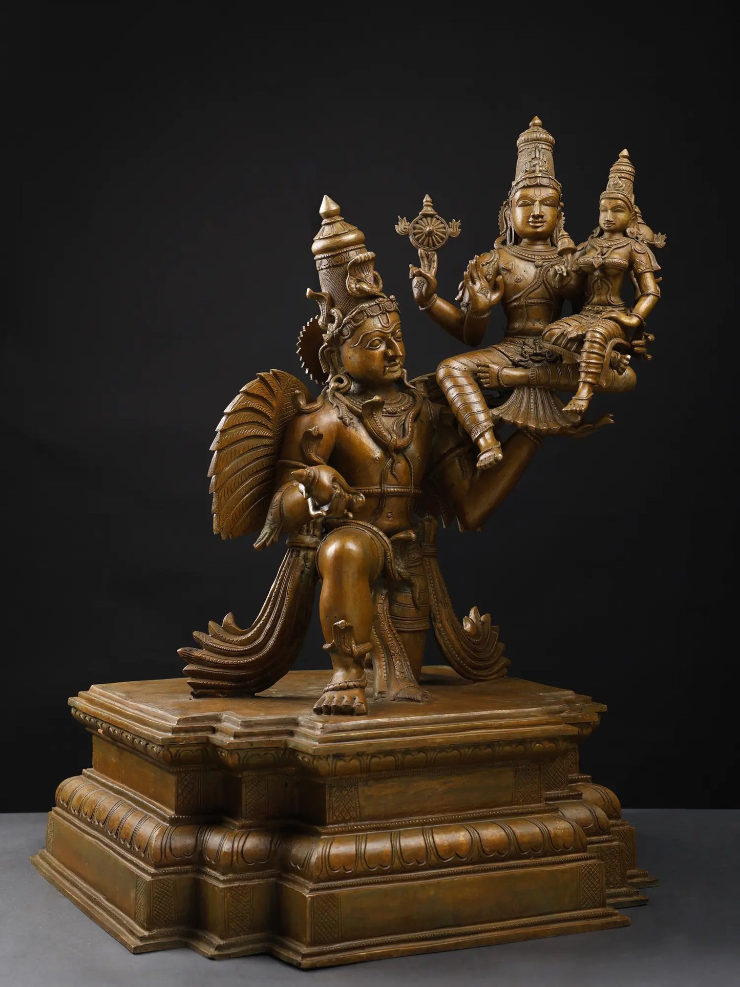 29"Lakshmi-Narayana Seated on Garuda | Bronze Statue