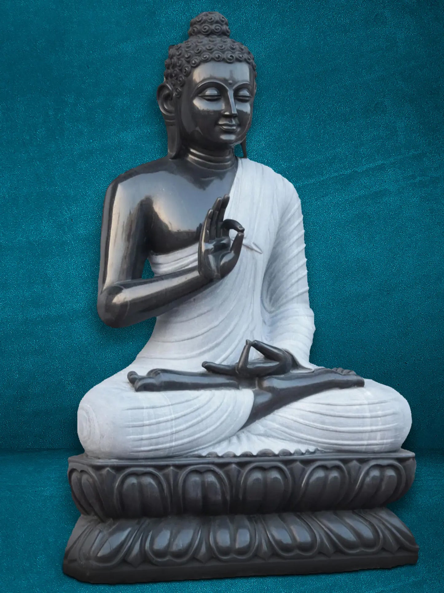 54" Teaching Of Dharma - The Calm Buddha Statue | Black Marble Idol | Handmade Figurine for Temple