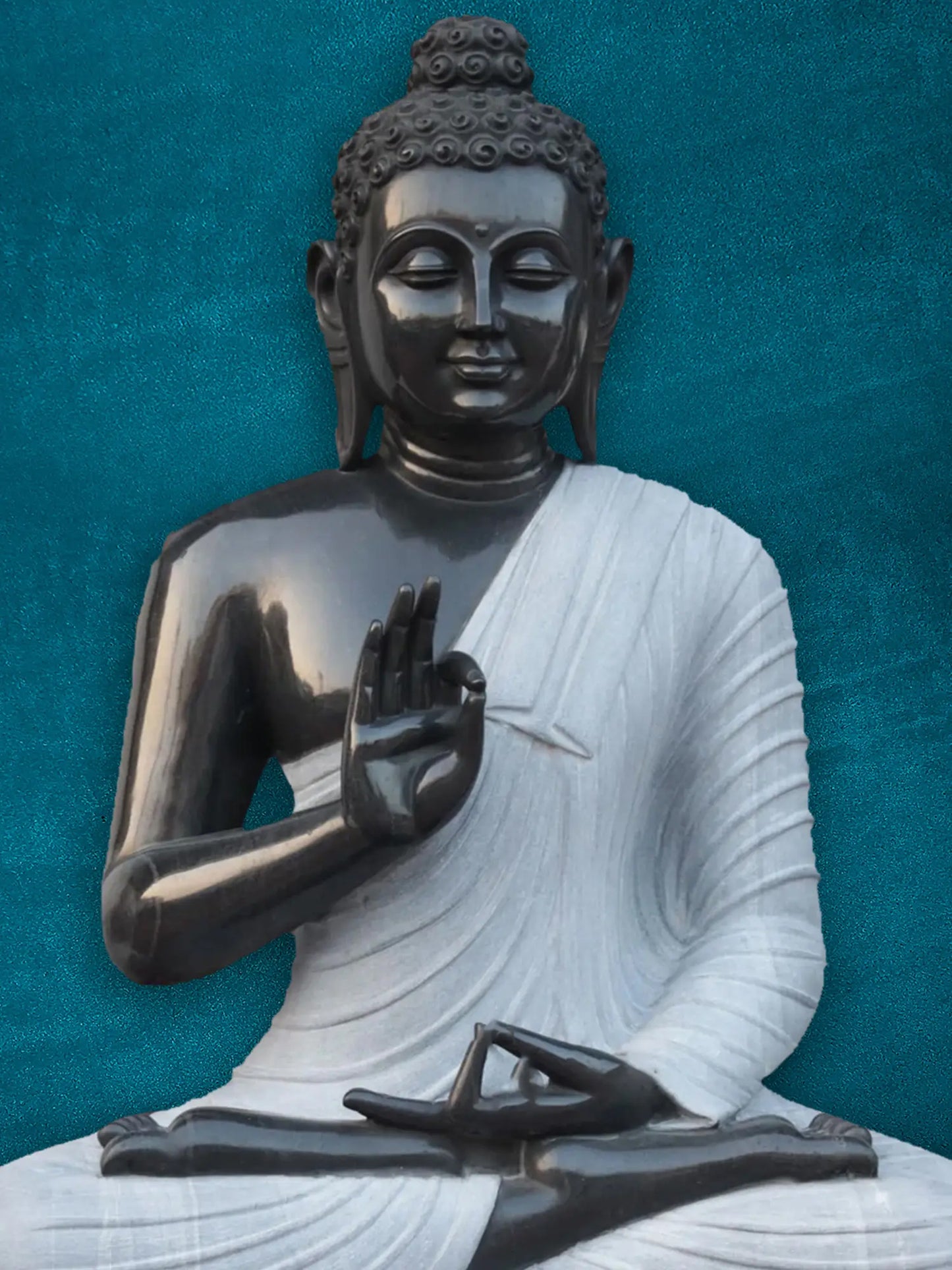 54" Teaching Of Dharma - The Calm Buddha Statue | Black Marble Idol | Handmade Figurine for Temple