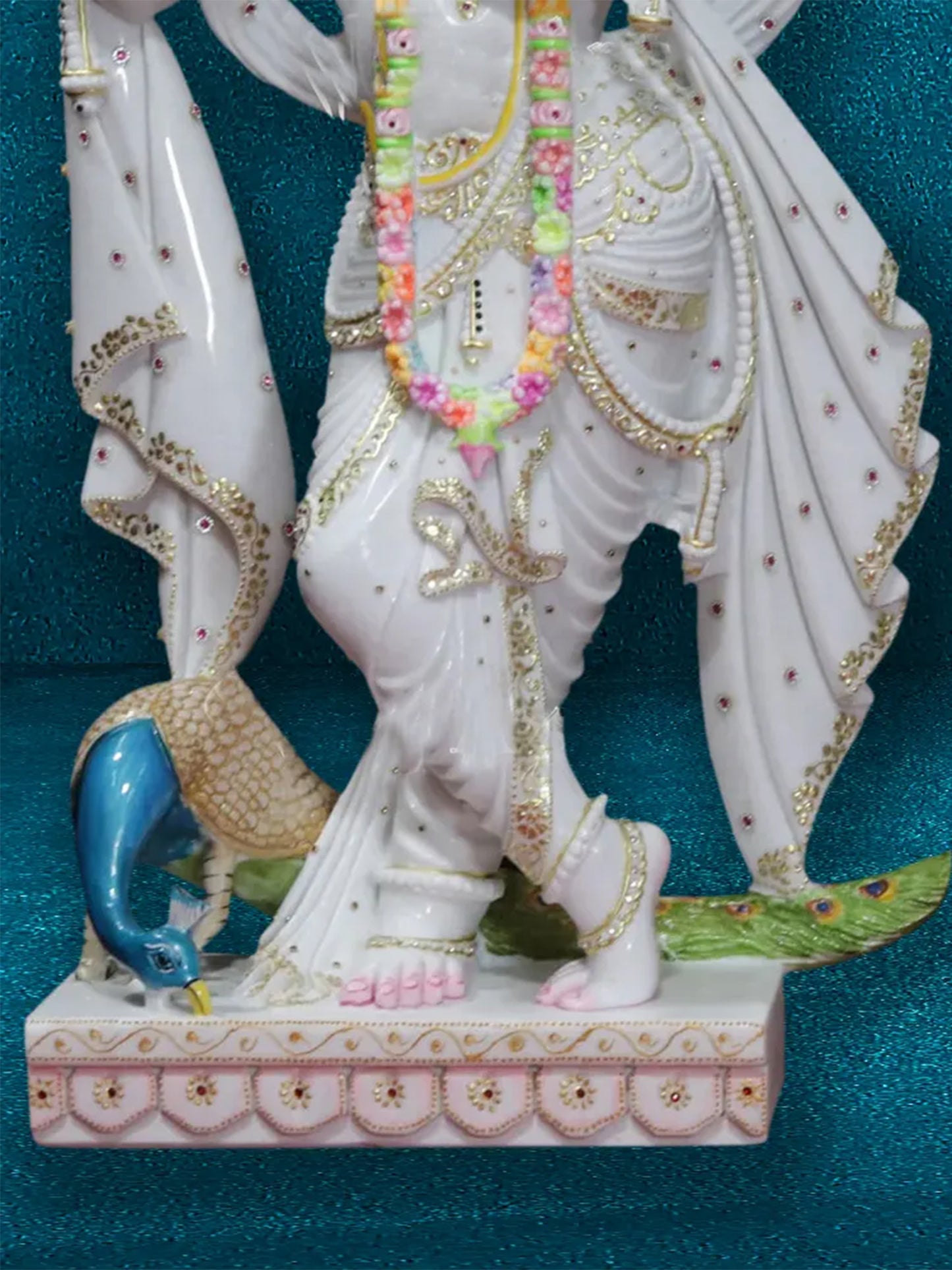42" Radha Holding A Lotus and Standing Krishna | Super White Vietnam Marble Idol | Marble Statue for Temple