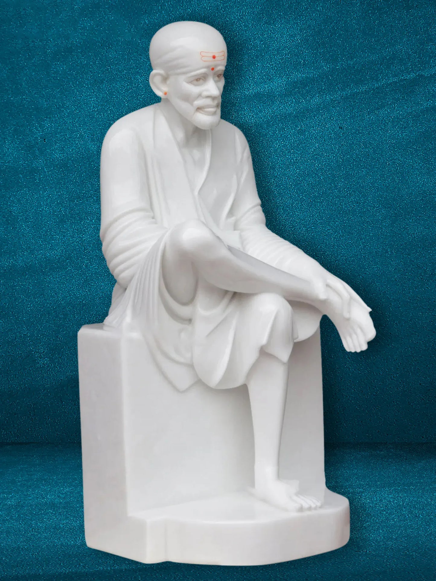24" Spiritual Idol Of Saint Sai | White Vietnam Marble Statue | Handmade Figurine for Temple