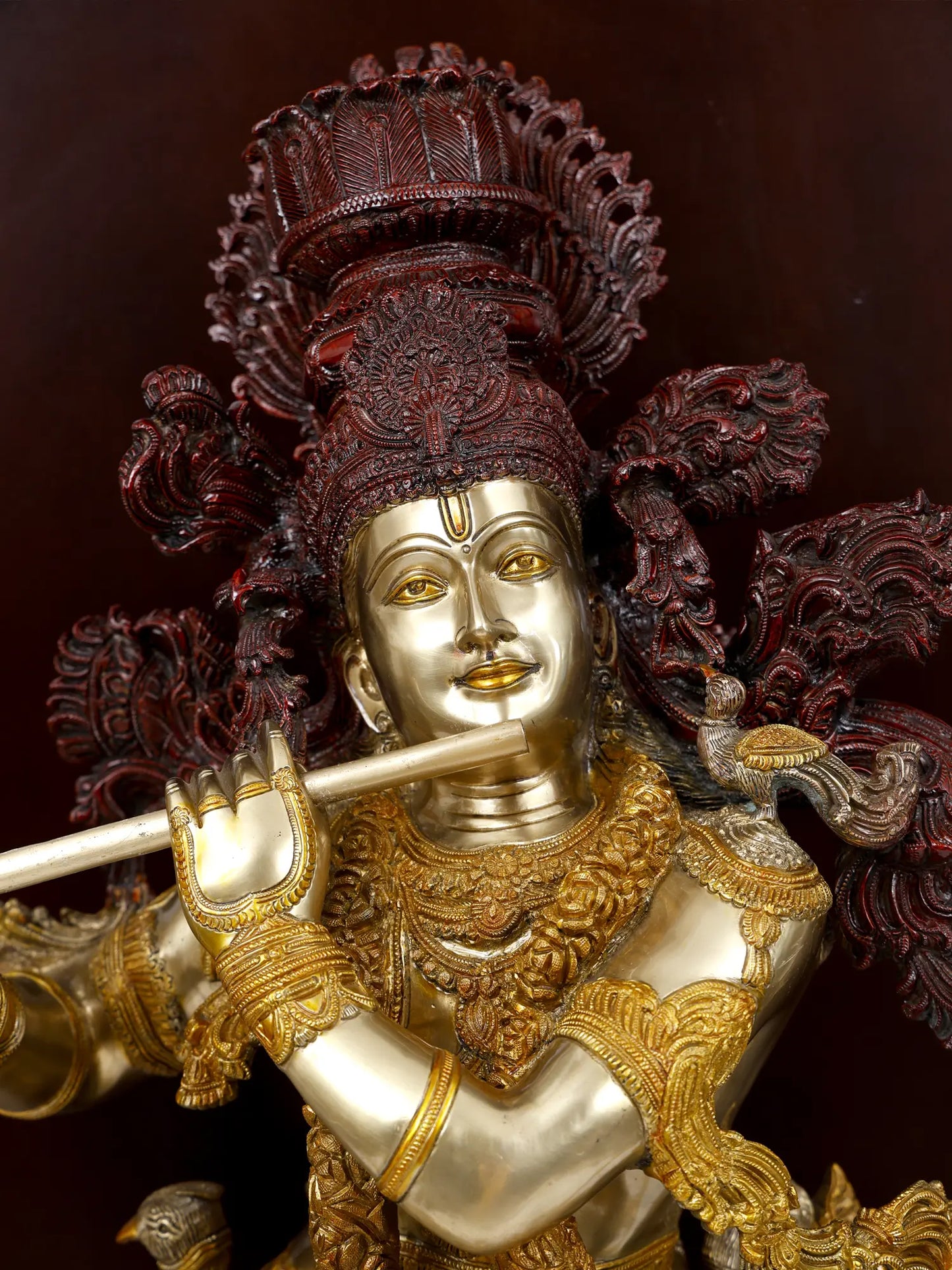 74" Large Designer Temple of Ashtalakshmi with Superfine Fluting Krishna Statue - Full Set | Wood, Brass and Marble Statue and Temple for Home