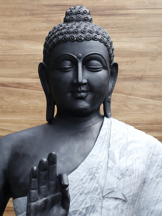 108" Super Large Lord Buddha Preaching His Dharma | Black Marble Sculpture for Temple | Shipped by Sea Overseas