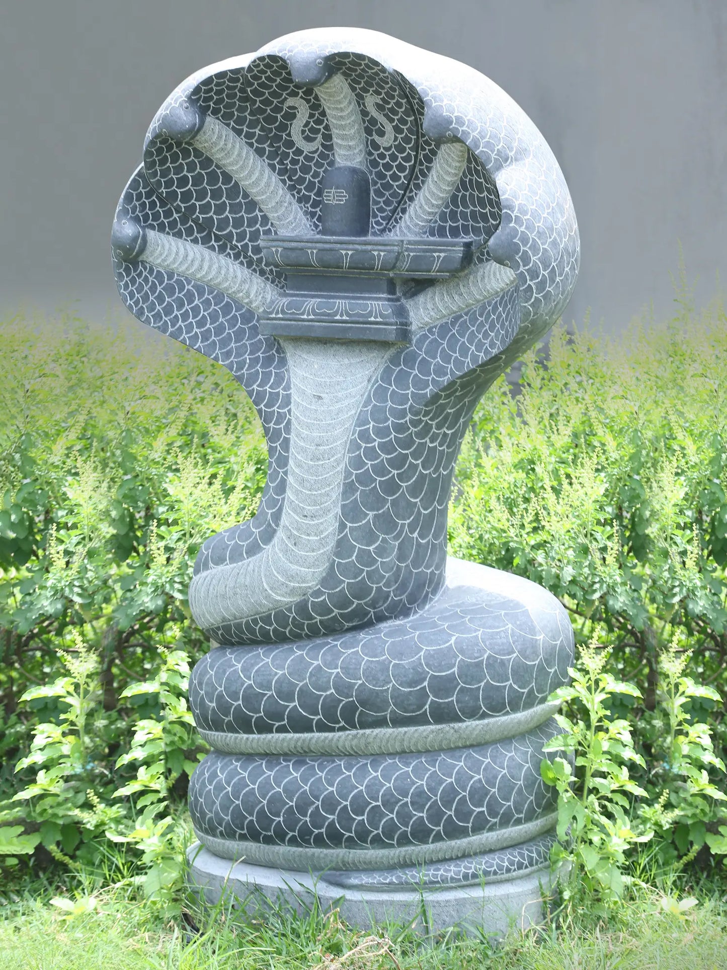 58" Large Statue of Sheshnag with Shiva Linga | Black Granite Stone Sculpture for Temple