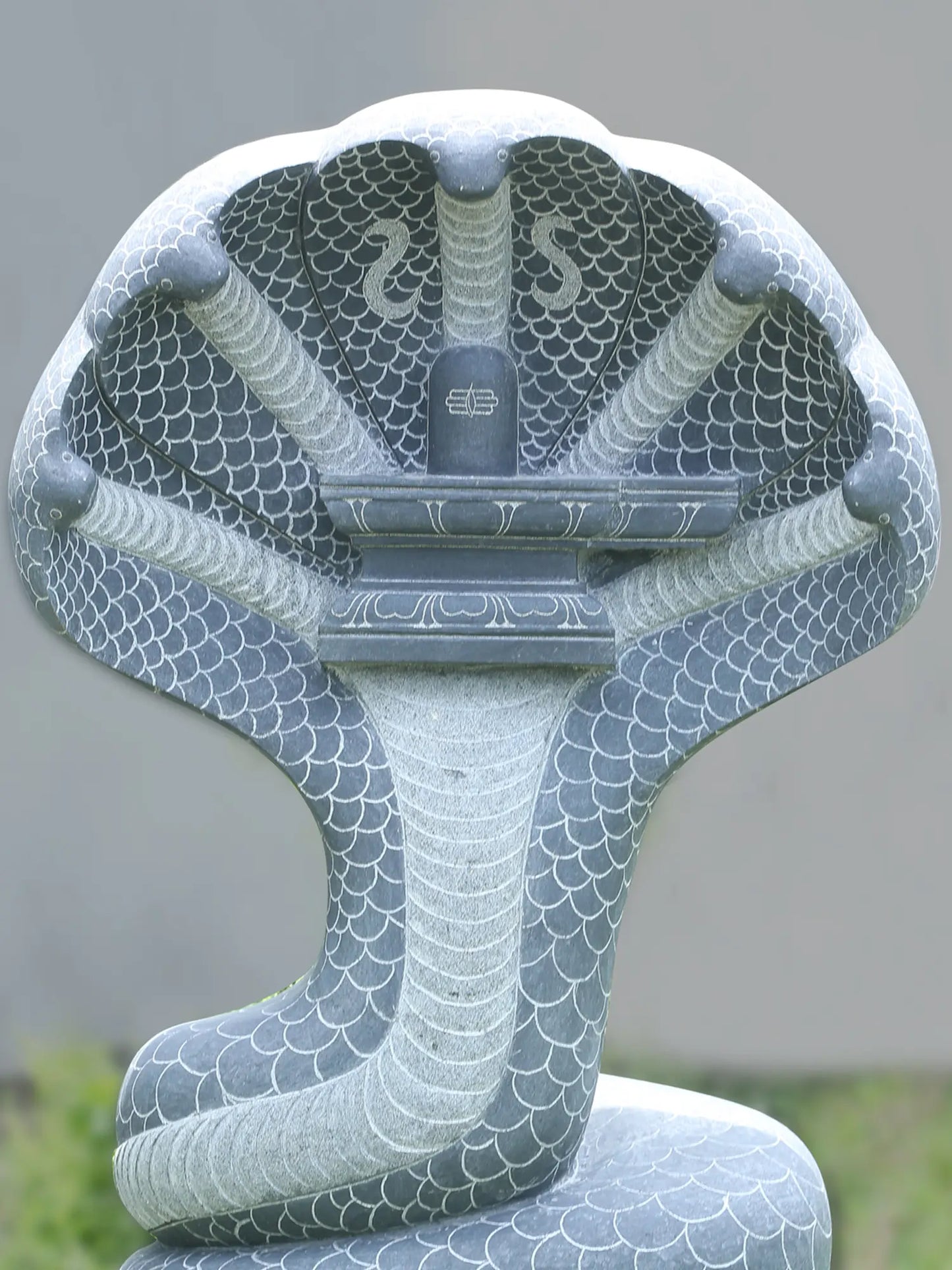 58" Large Statue of Sheshnag with Shiva Linga | Black Granite Stone Sculpture for Temple