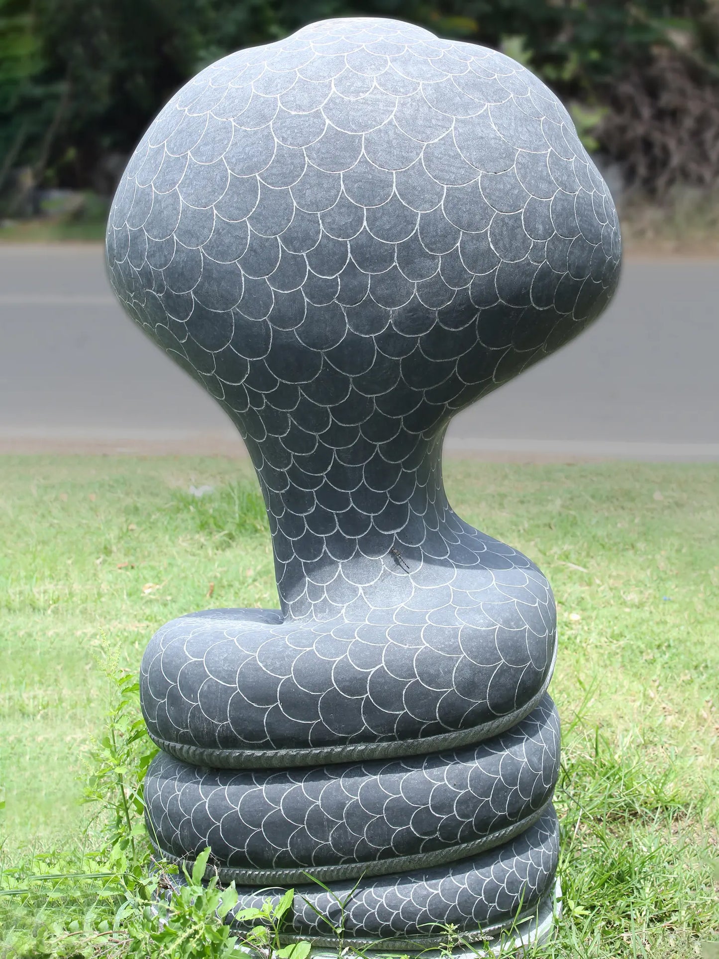 58" Large Statue of Sheshnag with Shiva Linga | Black Granite Stone Sculpture for Temple