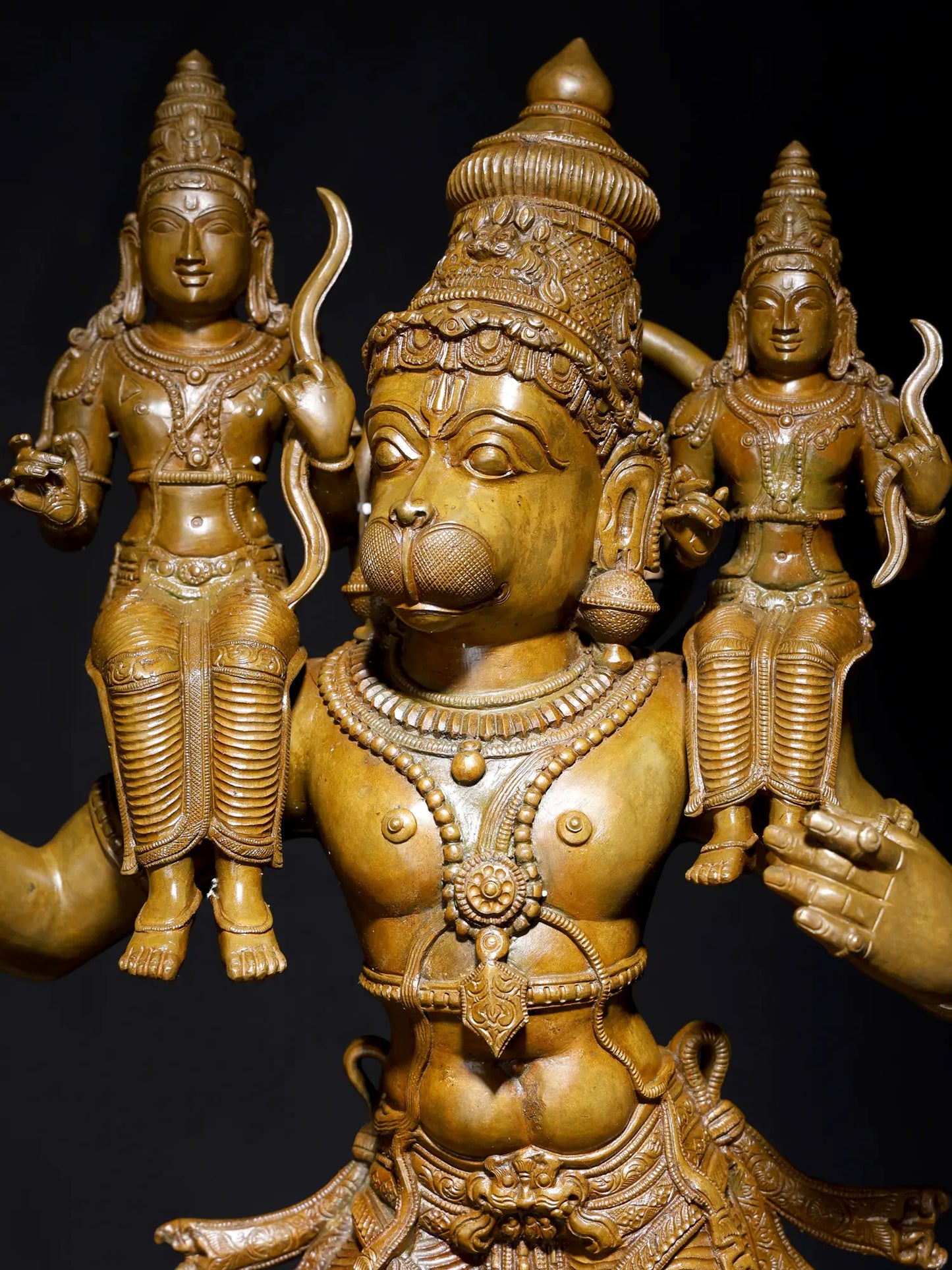 24" Lord Hanuman Carrying Shri Ram and Lakshman on his Shoulders | Panchaloha Bronze Statue