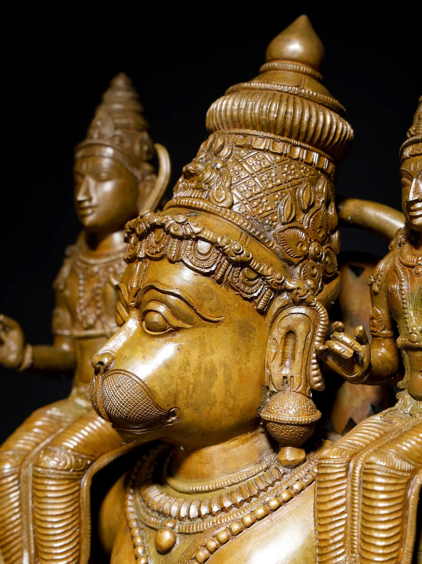 24" Lord Hanuman Carrying Shri Ram and Lakshman on his Shoulders | Panchaloha Bronze Statue
