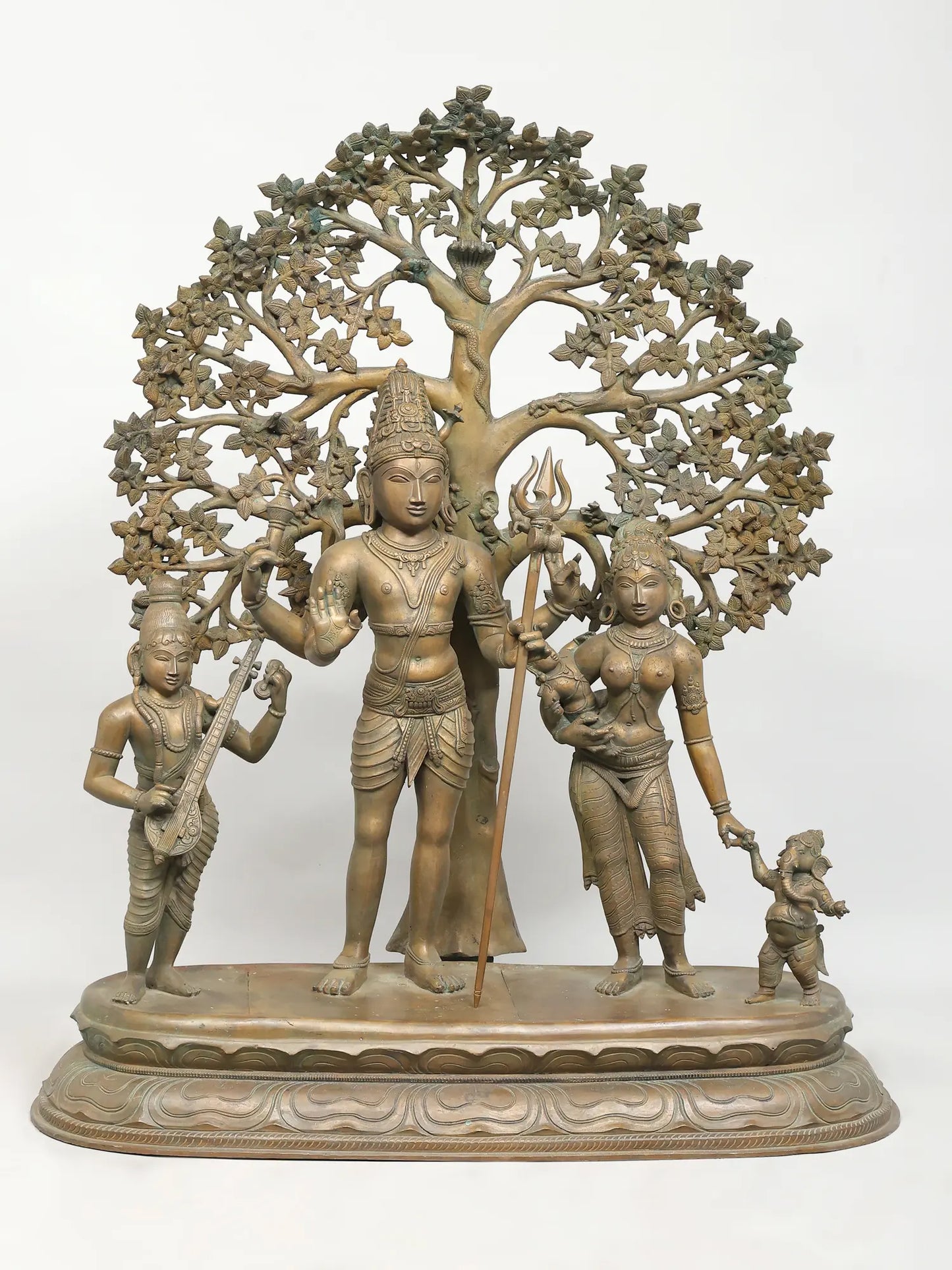 41" Lord Shiva with Family (Lost-Wax) Sculpture | Panchaloha Bronze from Swamimalai
