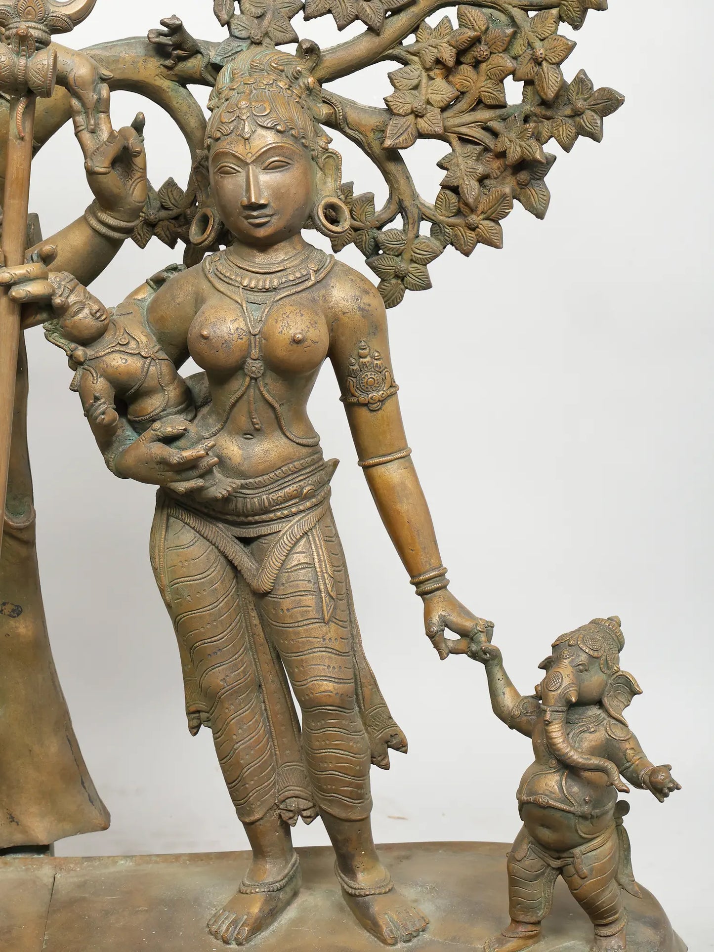 41" Lord Shiva with Family (Lost-Wax) Sculpture | Panchaloha Bronze from Swamimalai