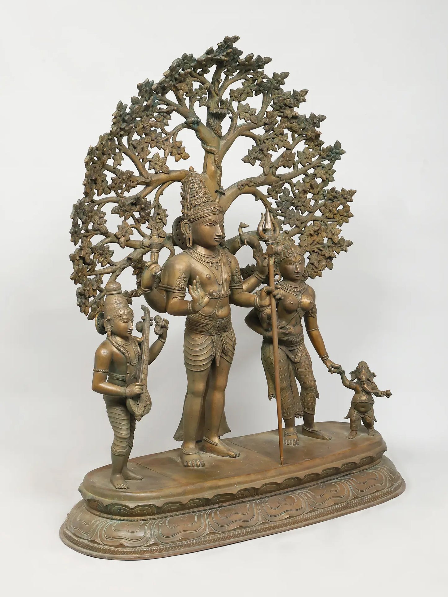 41" Lord Shiva with Family (Lost-Wax) Sculpture | Panchaloha Bronze from Swamimalai