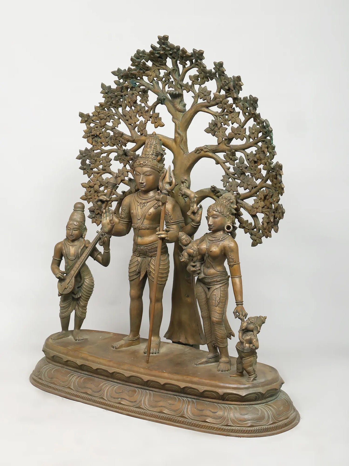 41" Lord Shiva with Family (Lost-Wax) Sculpture | Panchaloha Bronze from Swamimalai