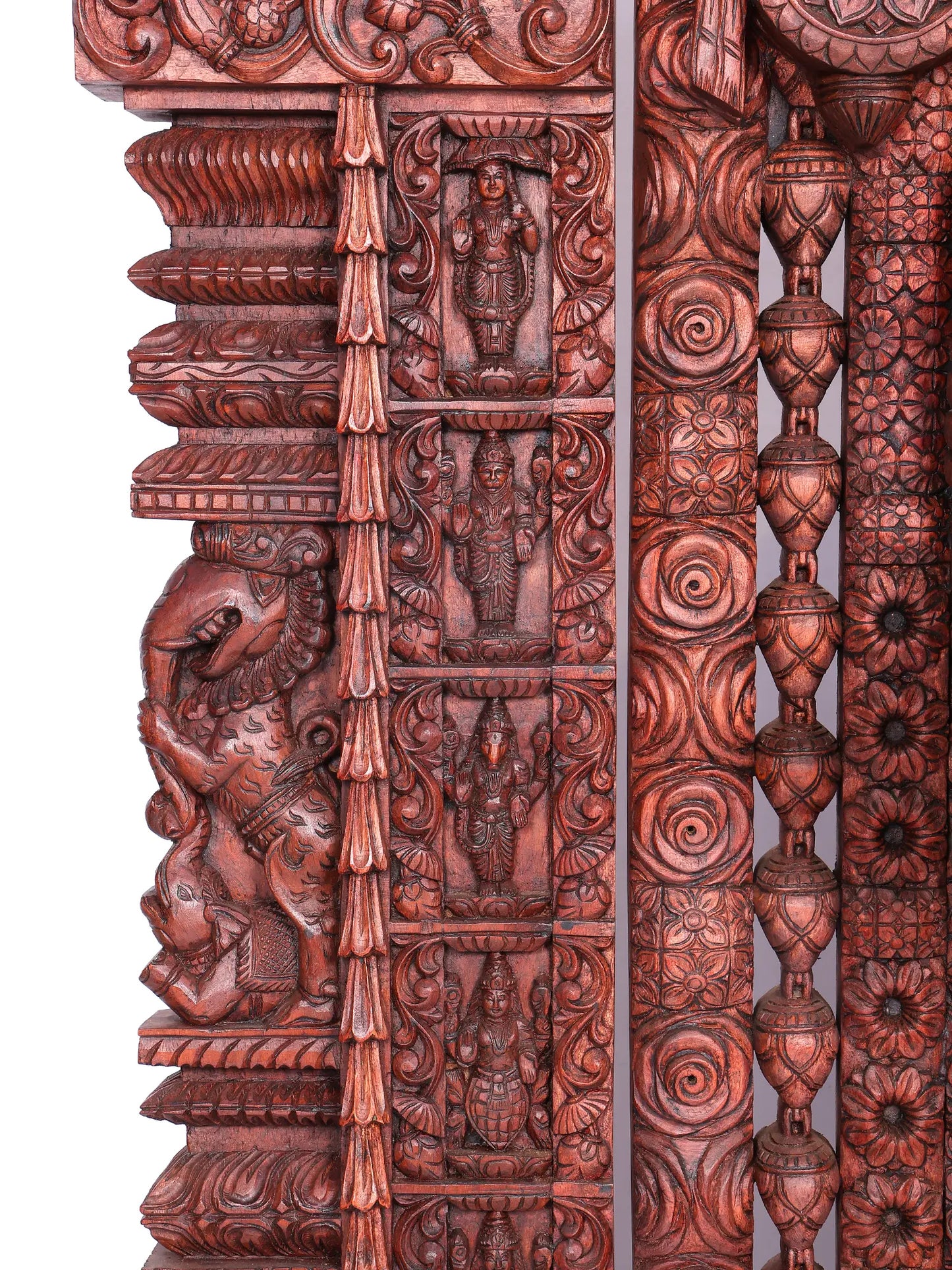 98" Super Large Wood Statue of Tirupati Balaji (Venkateshvara) with Kirtimukha | Wood Carved Figurine for Temple
