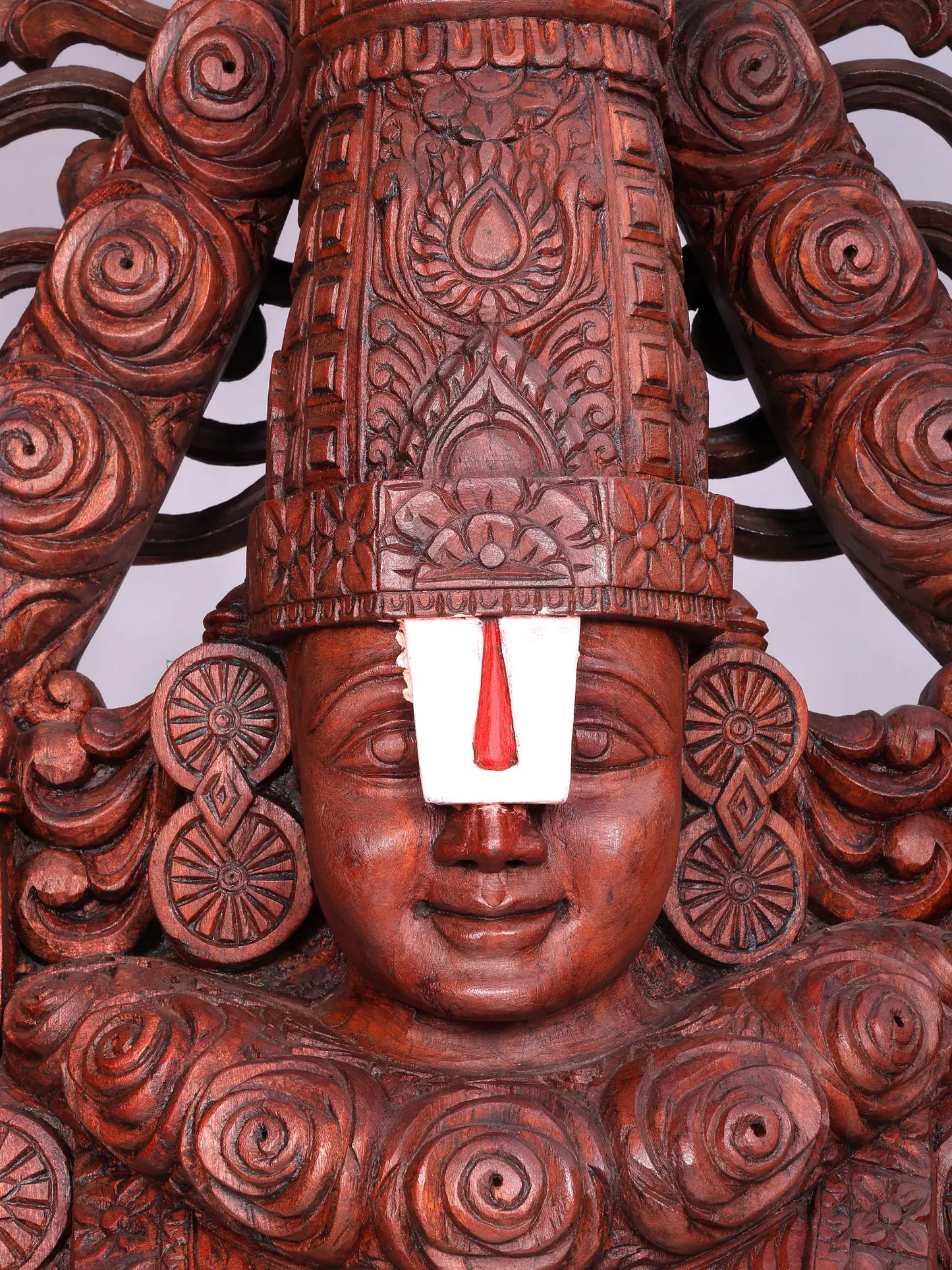 98" Super Large Wood Statue of Tirupati Balaji (Venkateshvara) with Kirtimukha | Wood Carved Figurine for Temple