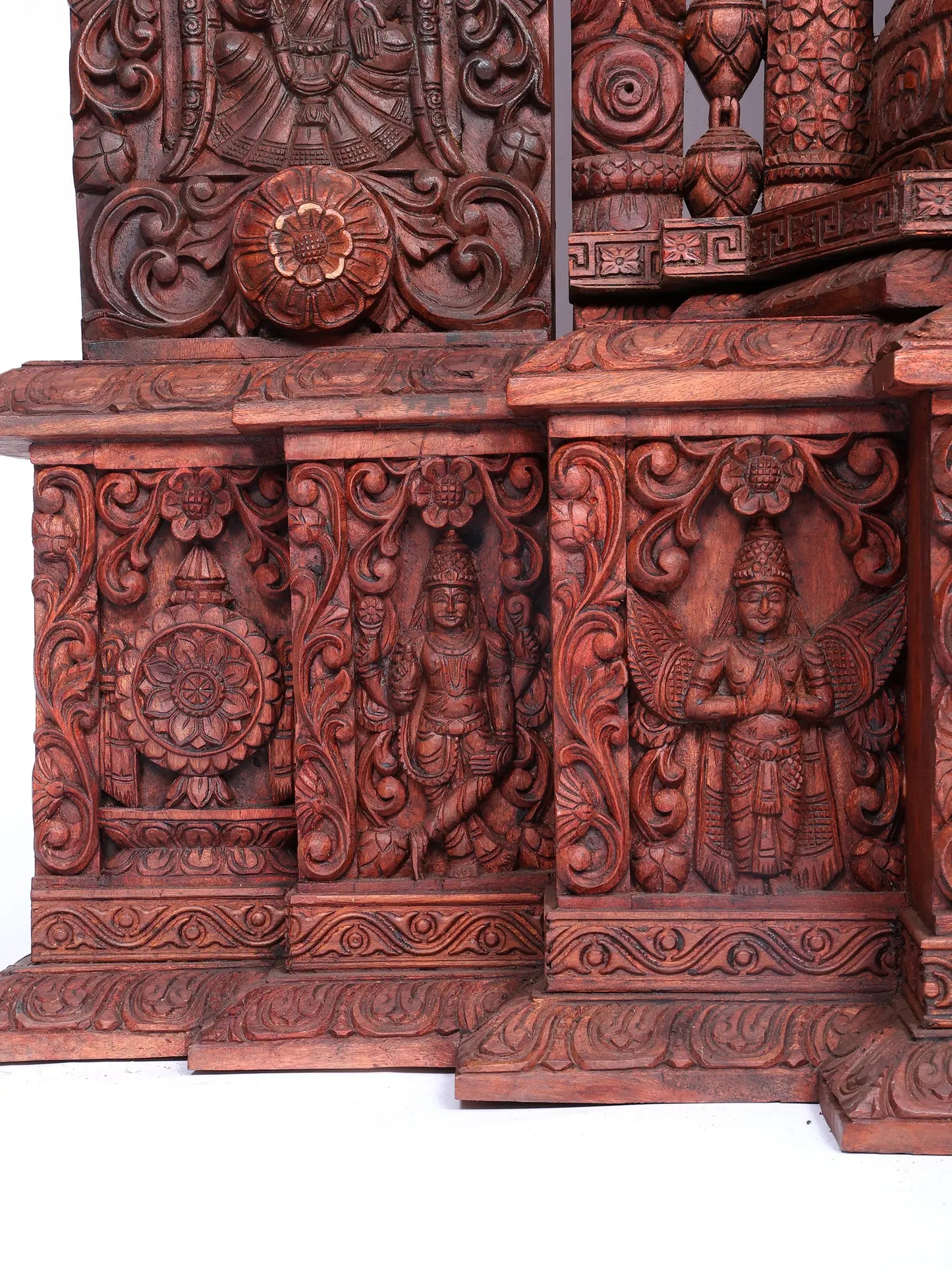 98" Super Large Wood Statue of Tirupati Balaji (Venkateshvara) with Kirtimukha | Wood Carved Figurine for Temple