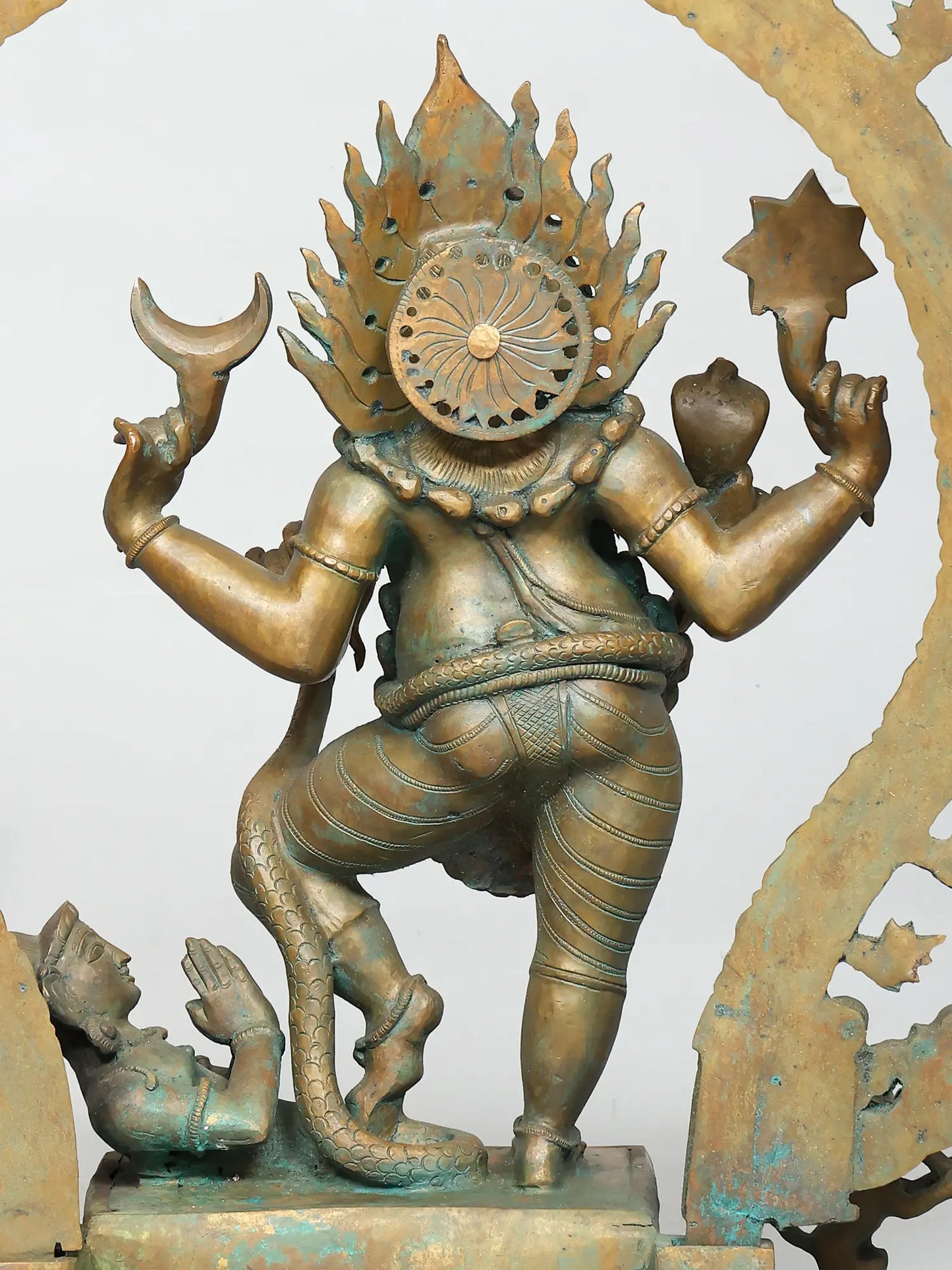 25" Goddess Pratyangira with Kirtimukha Prabhavali (Lost-Wax) | Panchaloha Bronze from Swamimalai