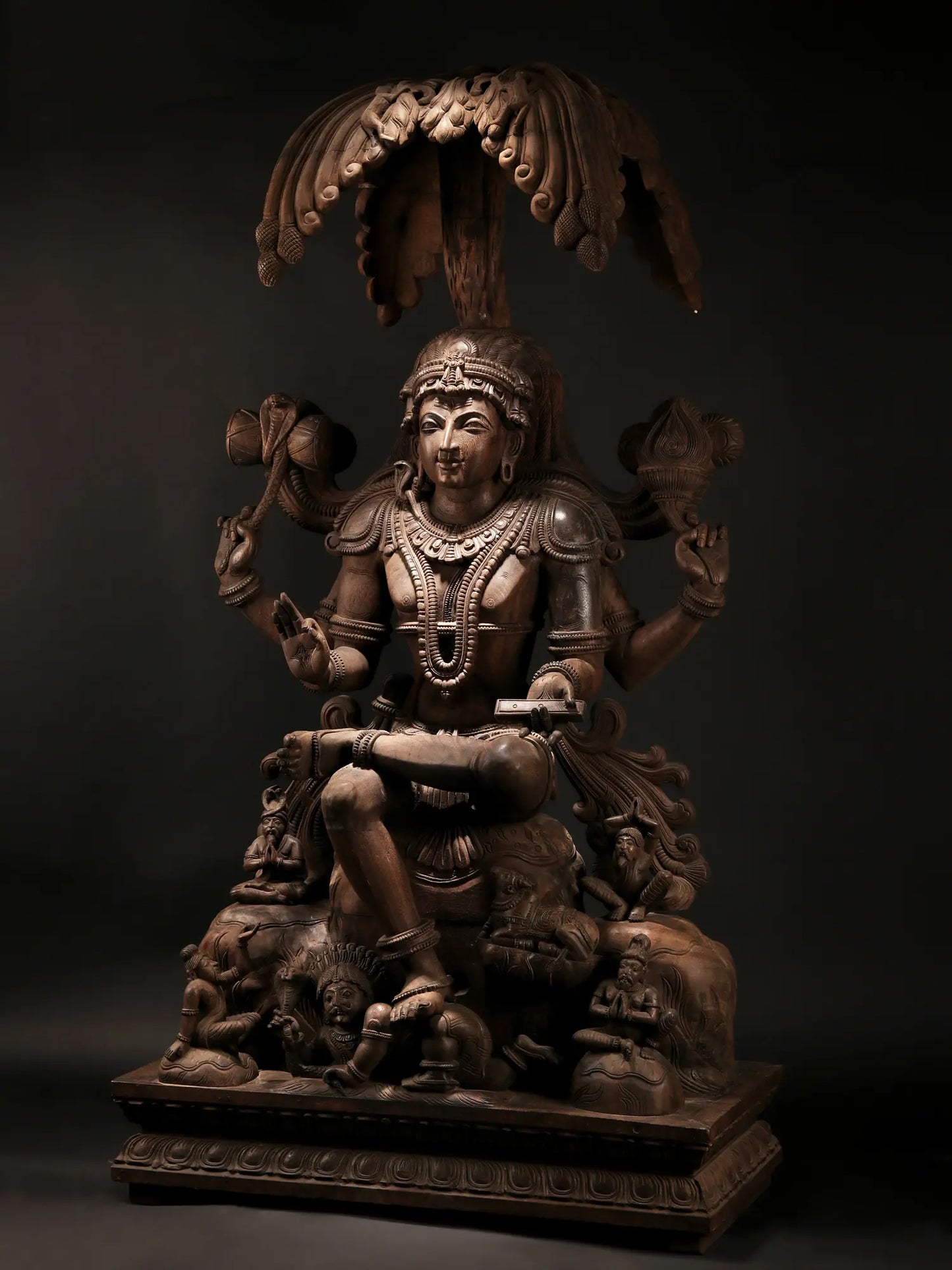 68" Superfine Wood Carved Statue of Dakshinamurti Shiva - God of Wisdom | Handmade Wood Figurine for Temple