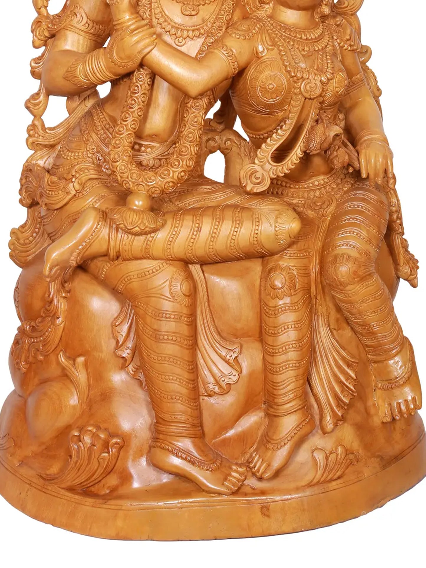 39" Large Wood Sculpture of Radha and Krishna | Wood Carving Figurine for Temple