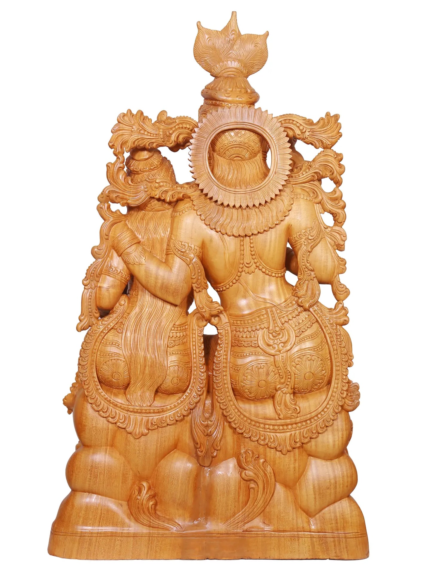 39" Large Wood Sculpture of Radha and Krishna | Wood Carving Figurine for Temple