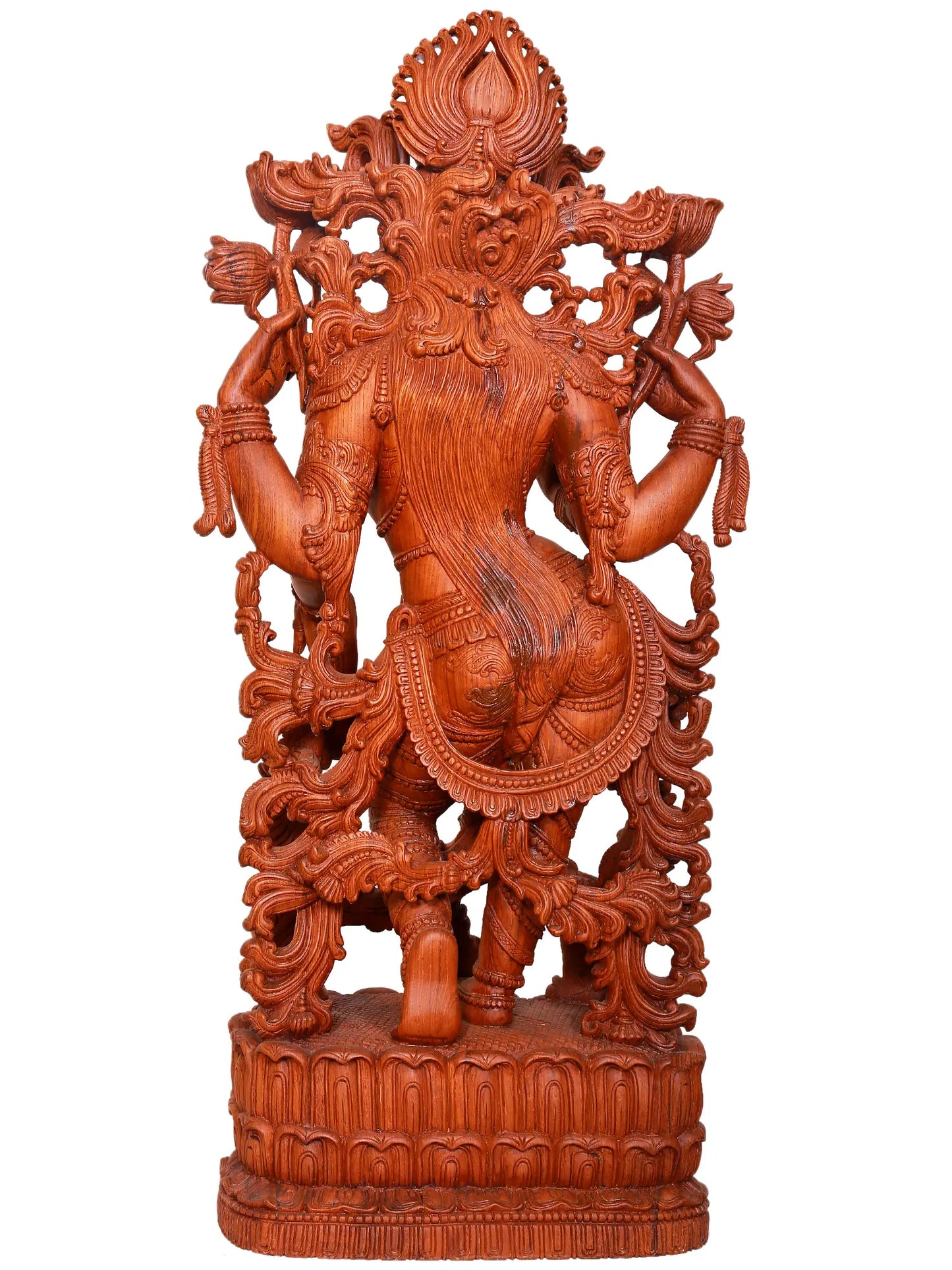 39" Large Sculpture of Standing Gesture Devi Lakshmi in Teakwood | Wood Carving Statue for Temple