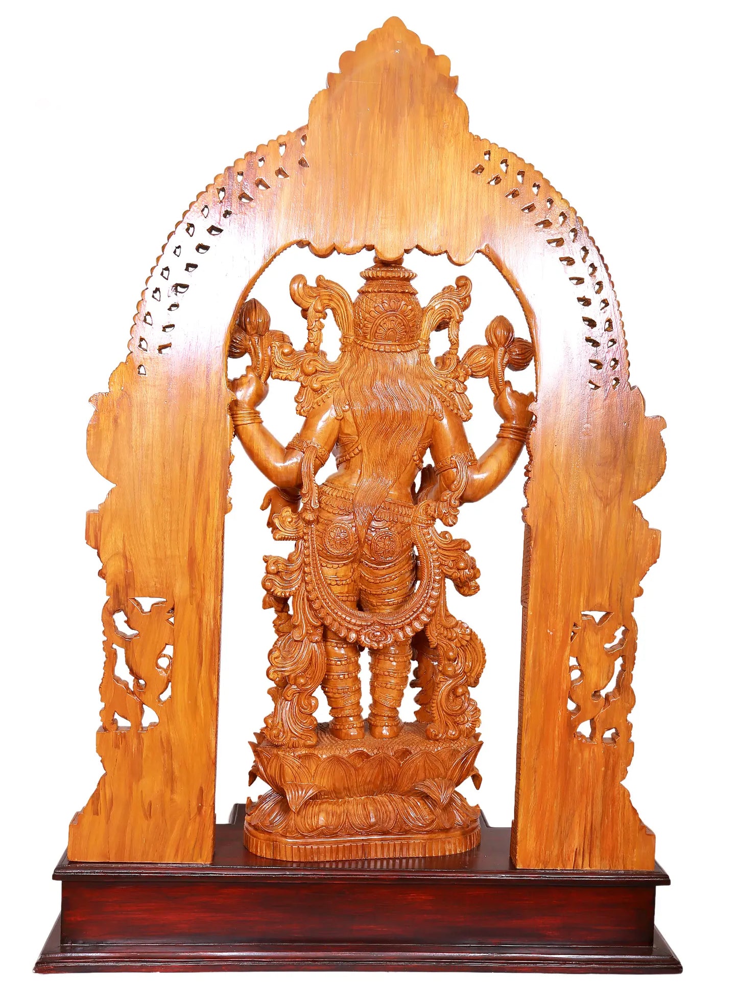 49" Large Statue of Goddess Lakshmi with Attractive Kirtimukha Prabhavali | Teakwood Sculpture for Temple