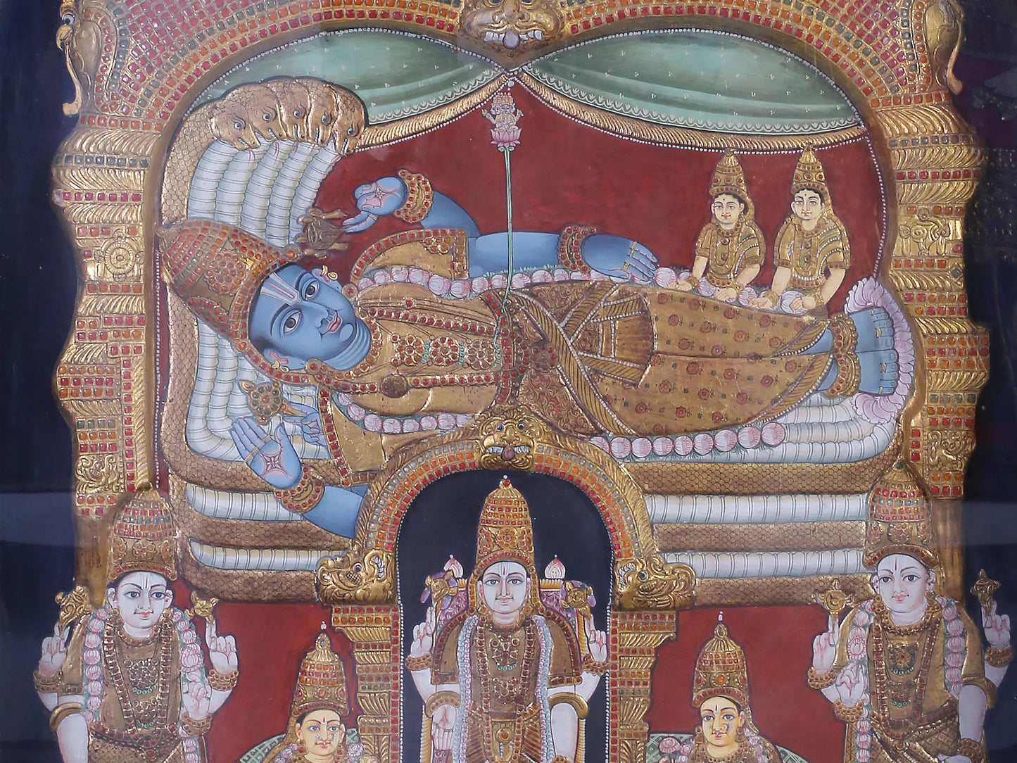 Lord Vishnu with Sheshnag | Traditional Colors With 24K Gold | Handmade Tanjore Painting