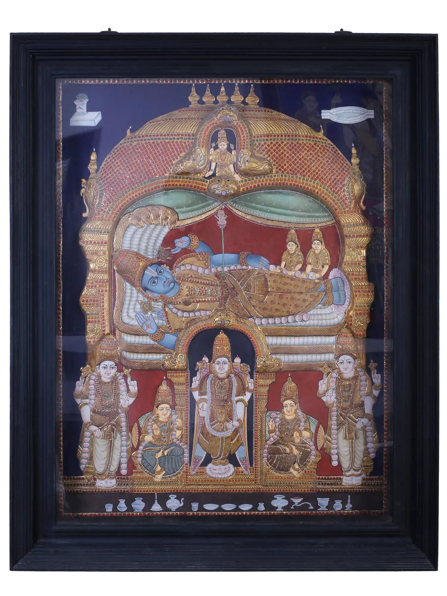 Lord Vishnu with Sheshnag | Traditional Colors With 24K Gold | Handmade Tanjore Painting
