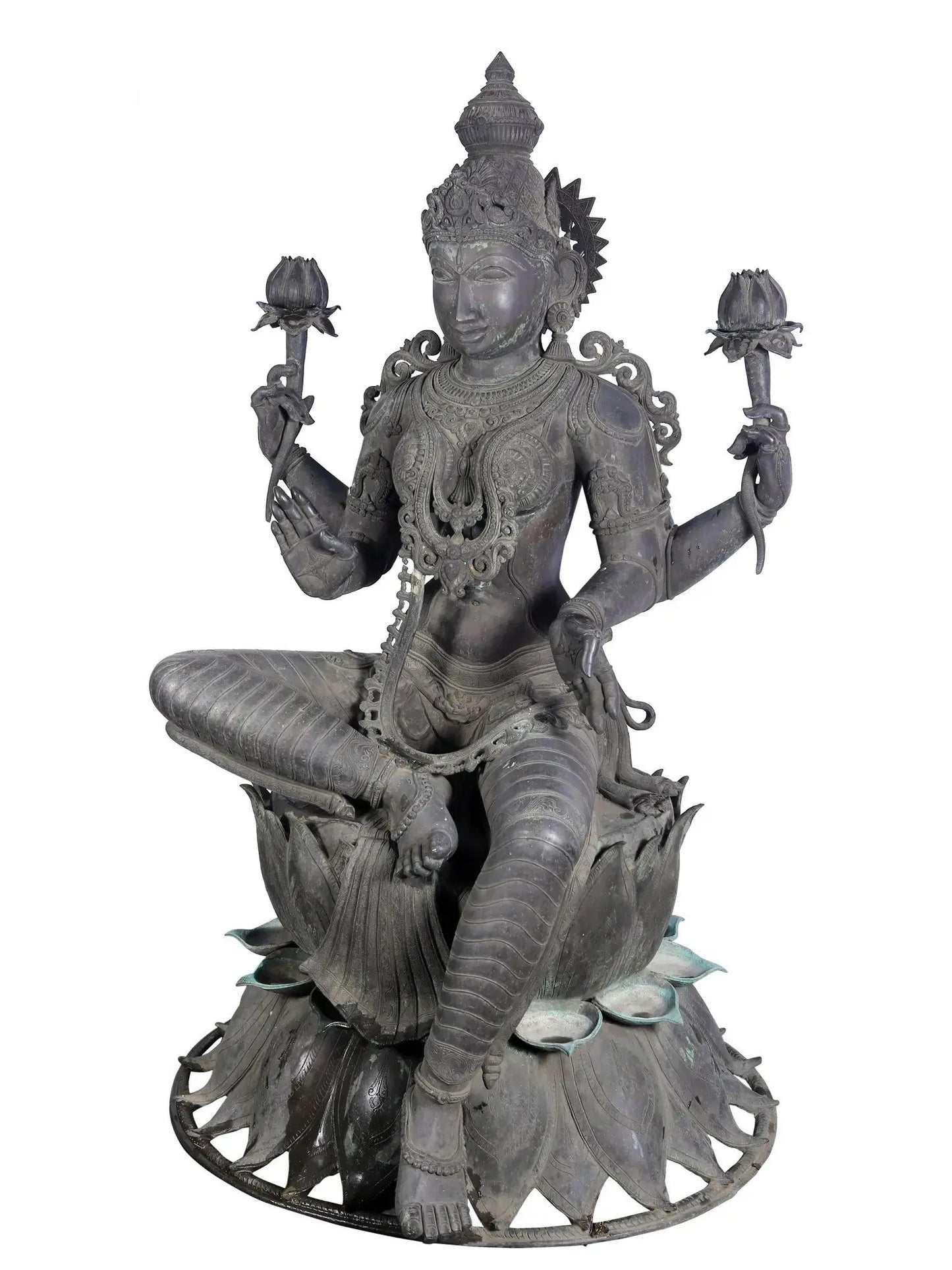 66'' Large Statue of Devi Lakshmi (Lost-Wax) | Panchaloha Bronze from Swamimalai (Shipped by Sea)