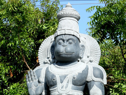 166" Large Standing Sankat Mochan Hanuman | Hard Granite Stone | Shipped by Sea Overseas