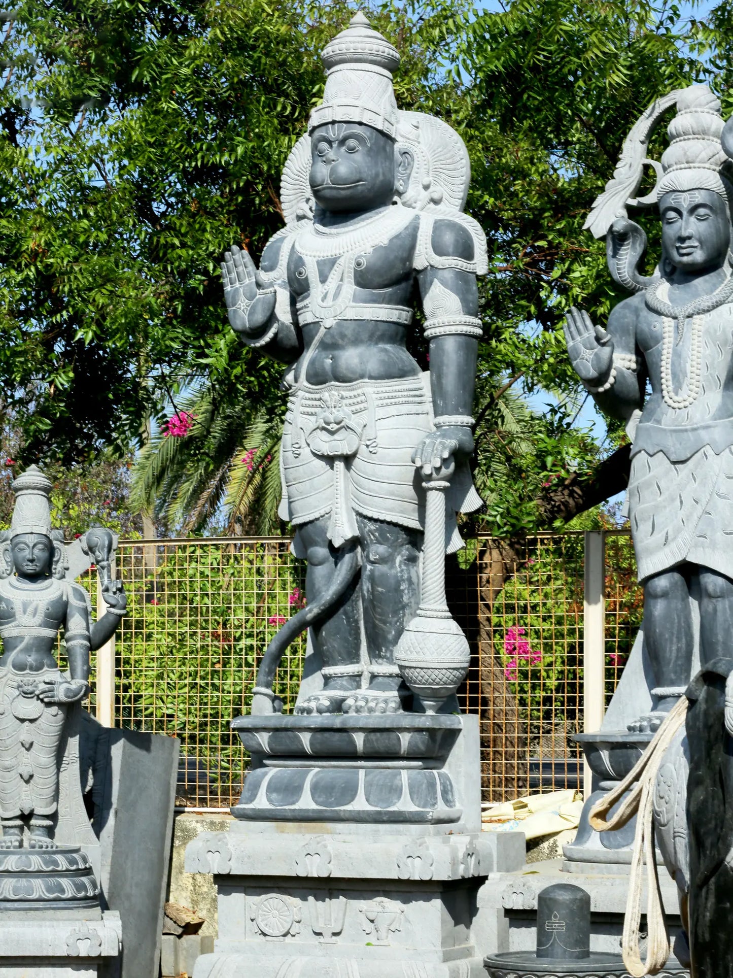 166" Large Standing Sankat Mochan Hanuman | Hard Granite Stone | Shipped by Sea Overseas