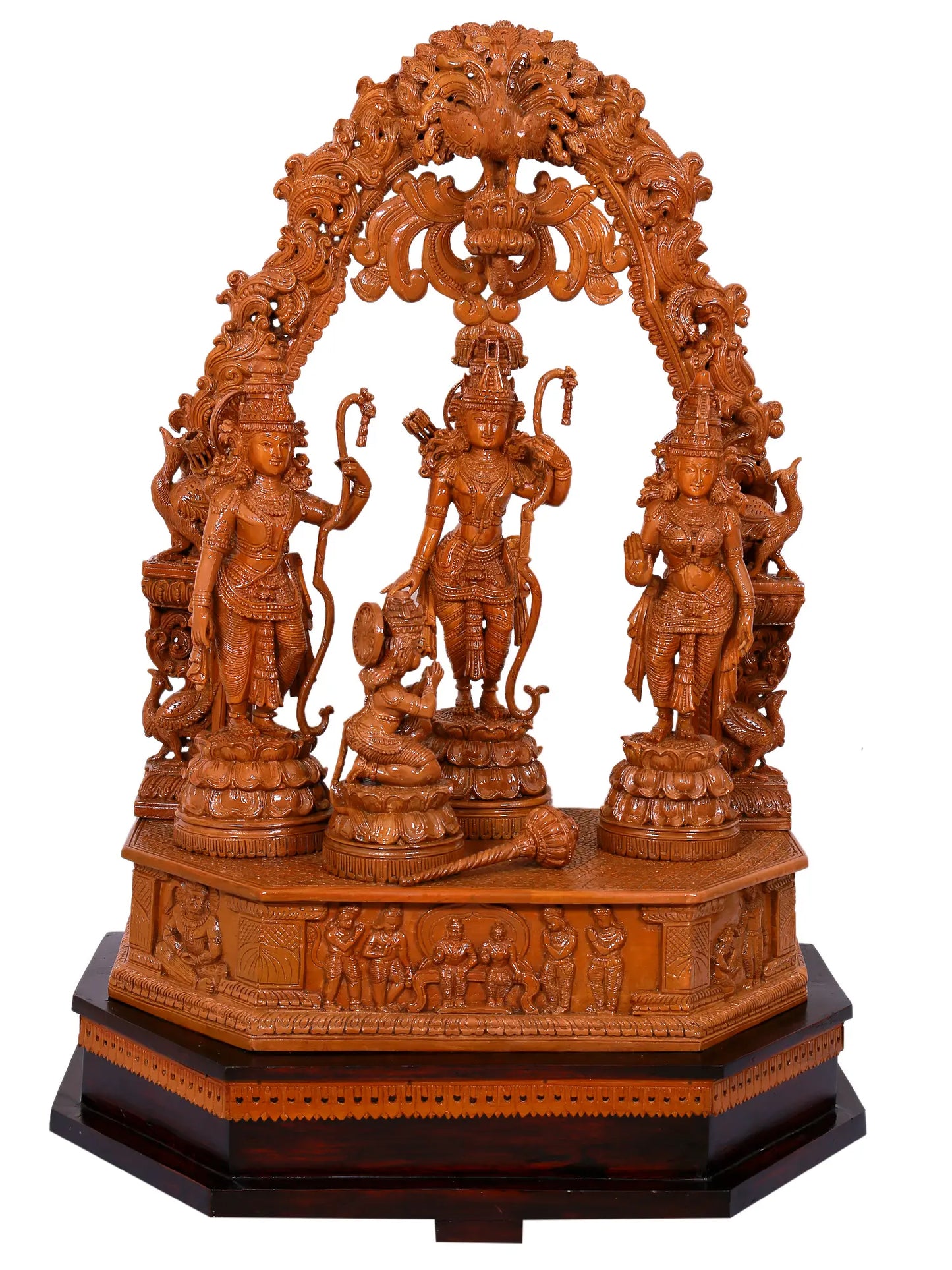41" Large Superfine Shri Rama Darbar with Prabhavali Wood Statue | Teakwood Sculpture for Temple