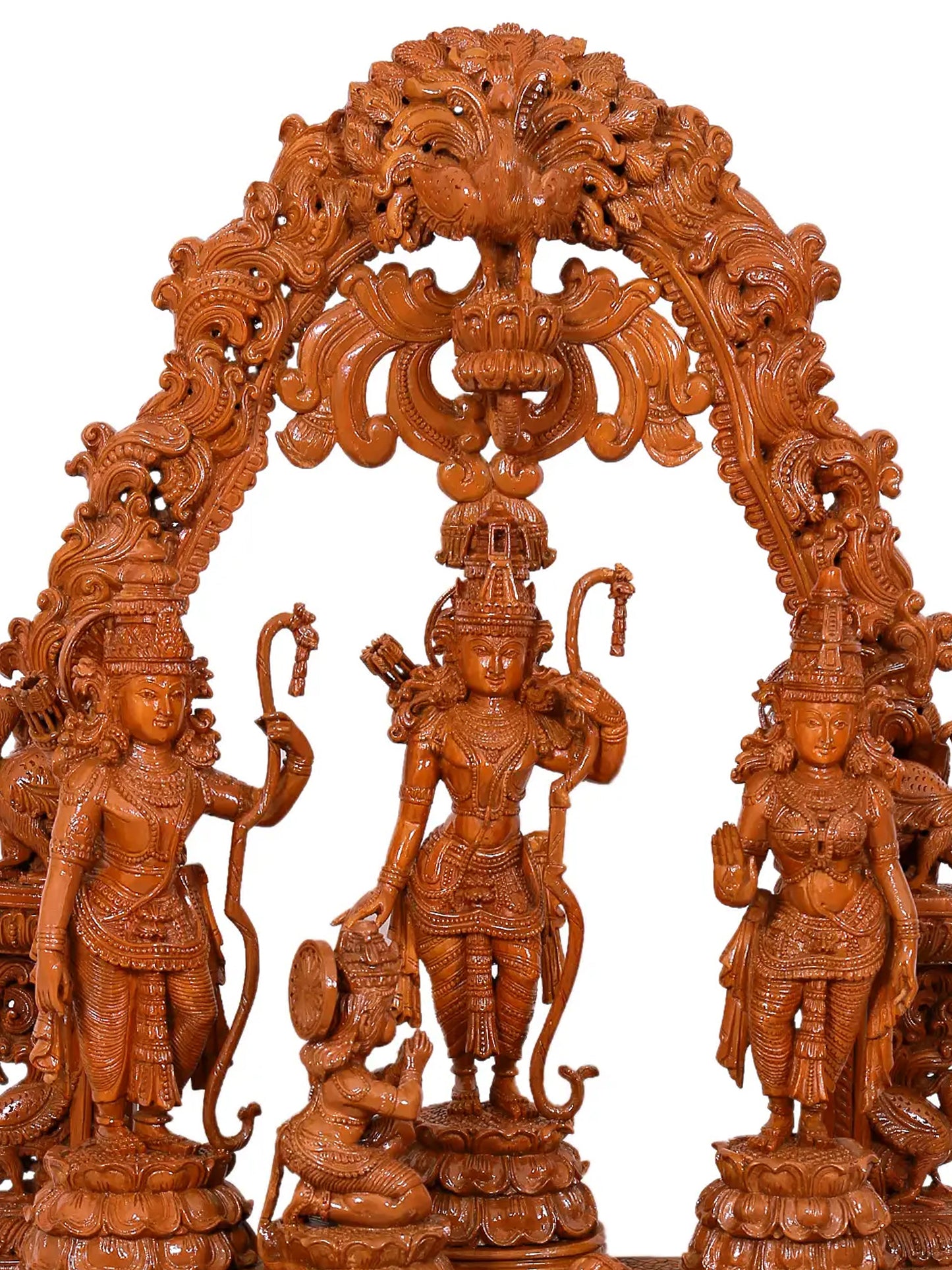41" Large Superfine Shri Rama Darbar with Prabhavali Wood Statue | Teakwood Sculpture for Temple
