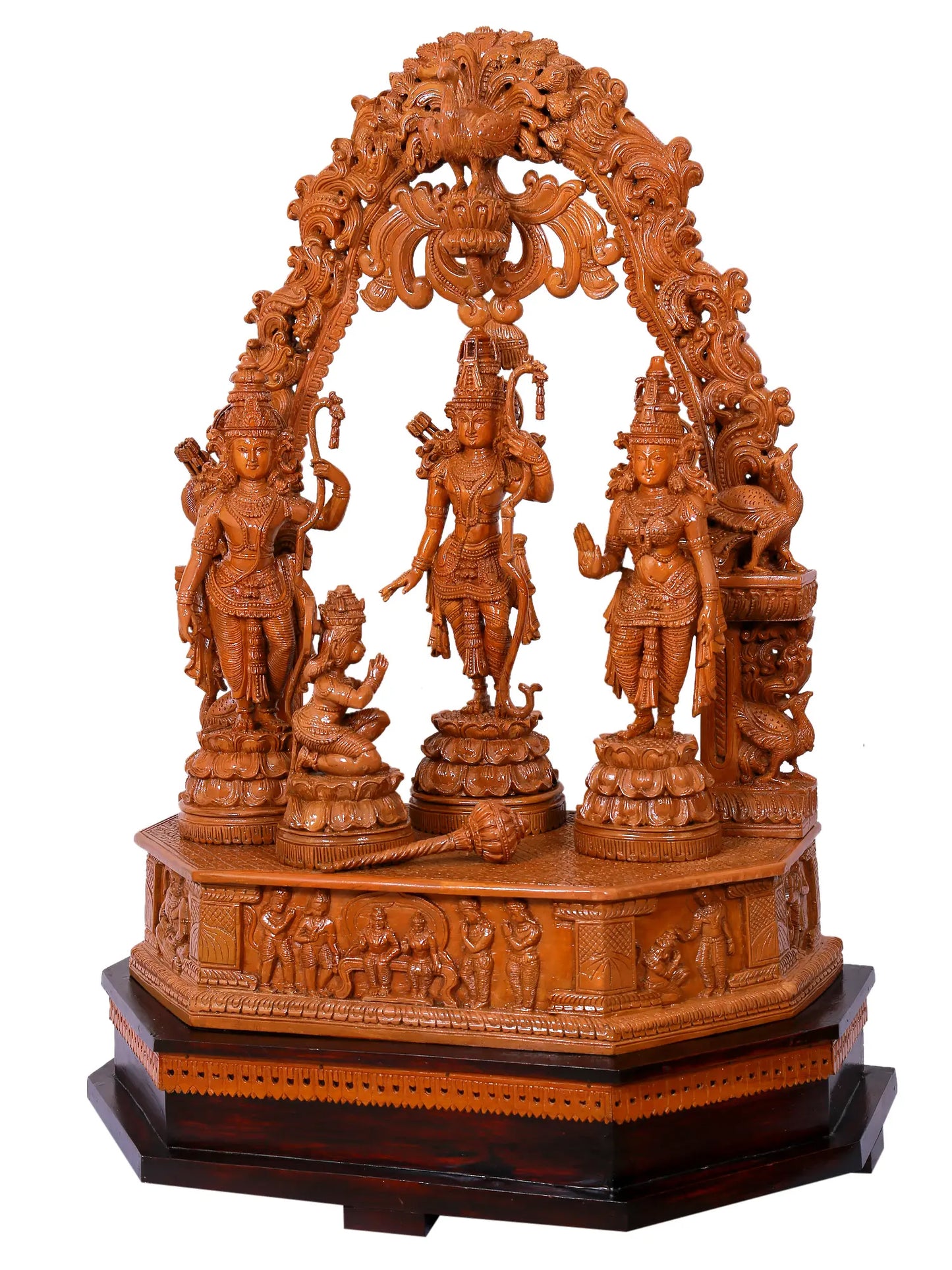 41" Large Superfine Shri Rama Darbar with Prabhavali Wood Statue | Teakwood Sculpture for Temple