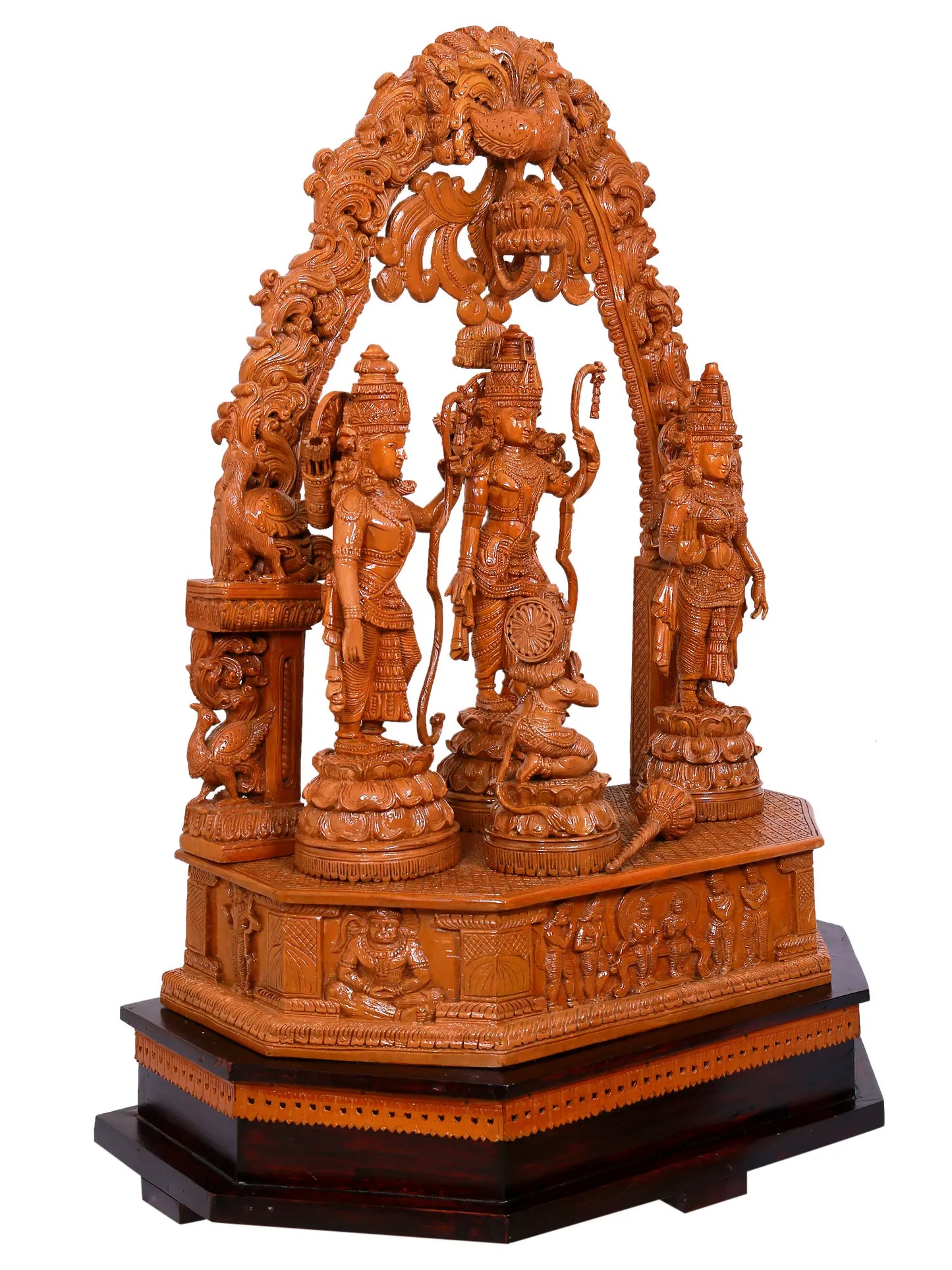 41" Large Superfine Shri Rama Darbar with Prabhavali Wood Statue | Teakwood Sculpture for Temple