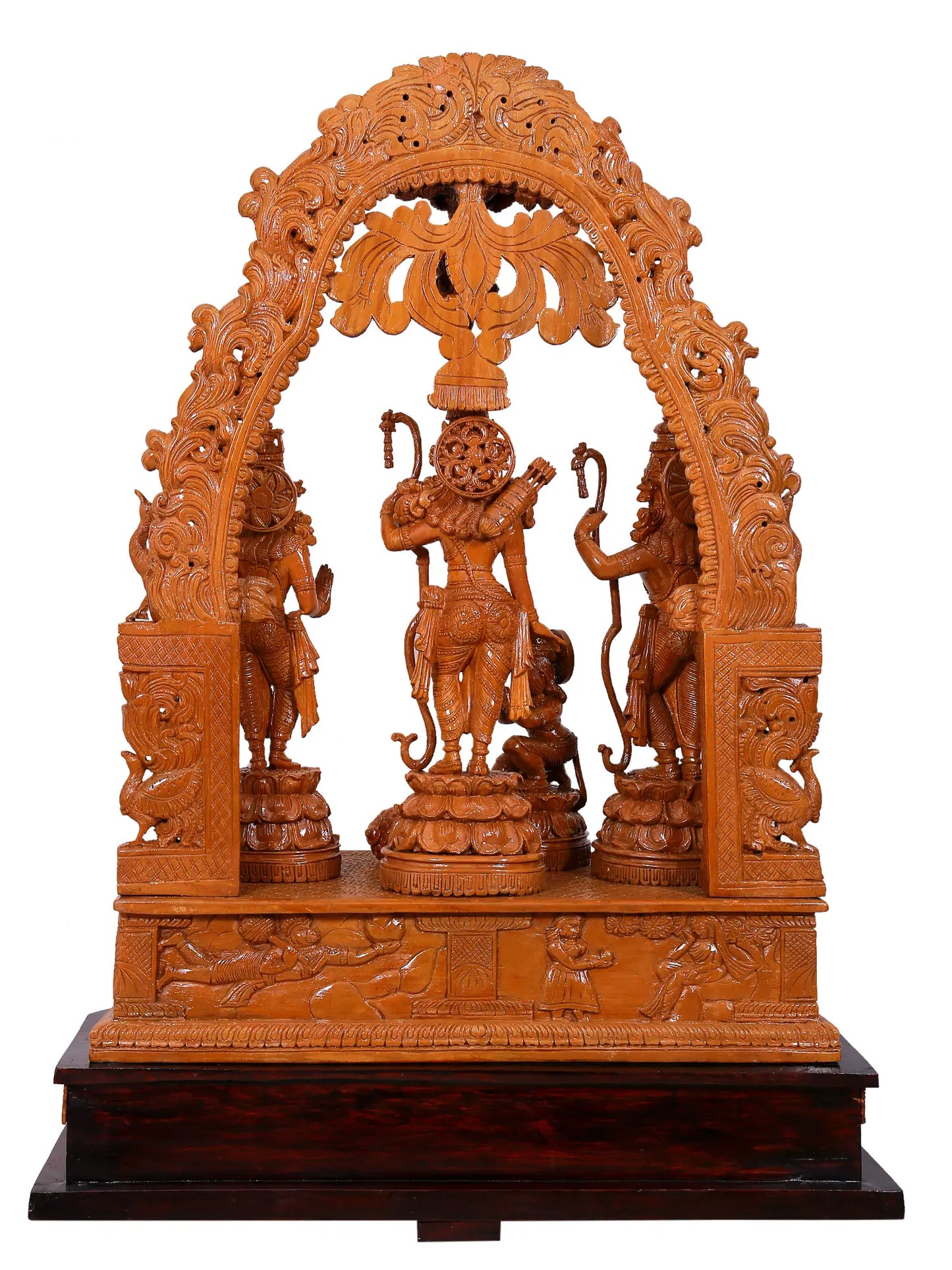 41" Large Superfine Shri Rama Darbar with Prabhavali Wood Statue | Teakwood Sculpture for Temple