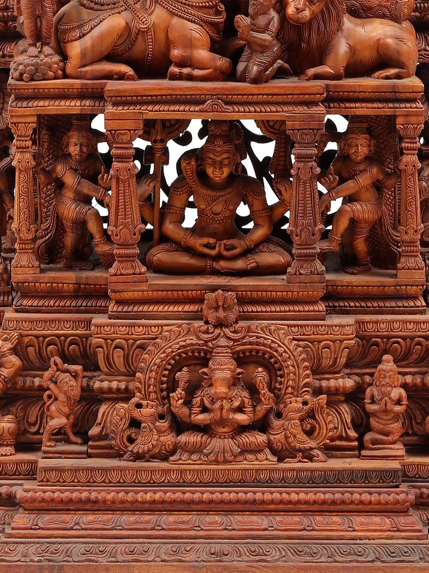 48" Shiva Family - The Universe of Bhagawan Shiva (Award Winning Sculpture) | Teakwood Statue for Temple with Carving