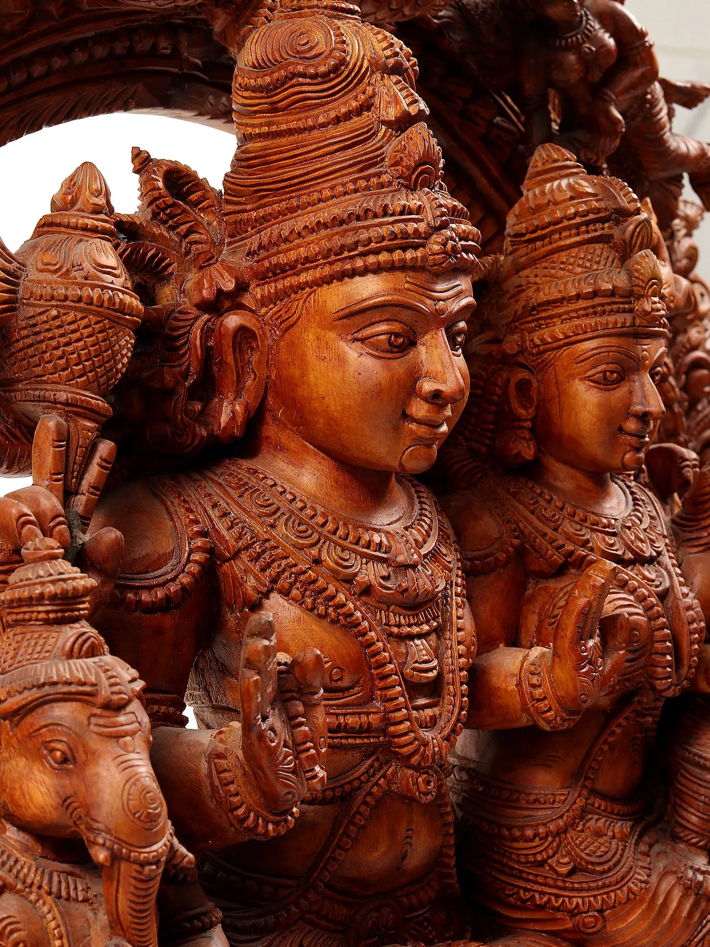 48" Shiva Family - The Universe of Bhagawan Shiva (Award Winning Sculpture) | Teakwood Statue for Temple with Carving
