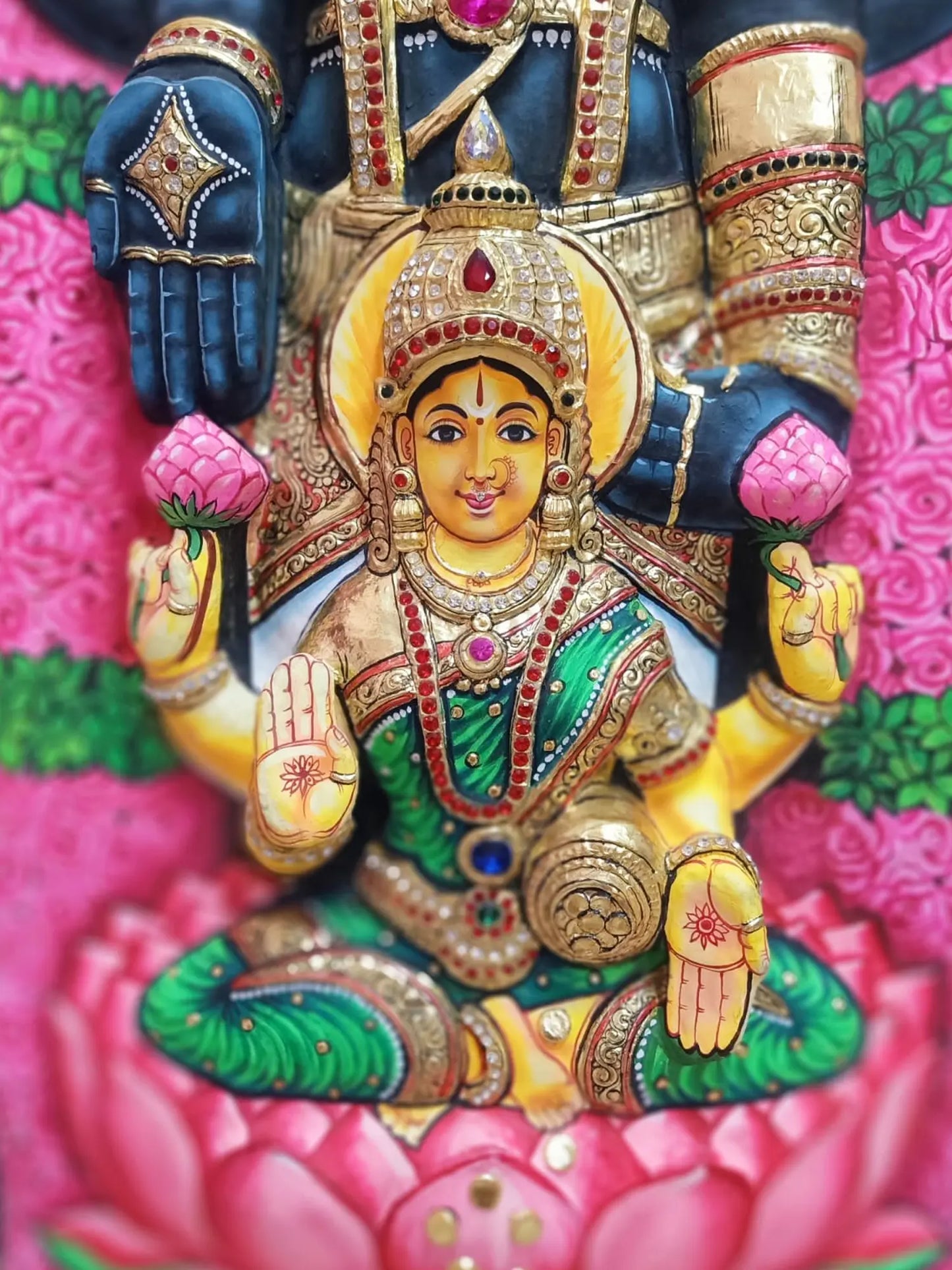 Masterpiece of Lord Venkateswara with Goddess Lakshmi | Handmade Tanjore Painting