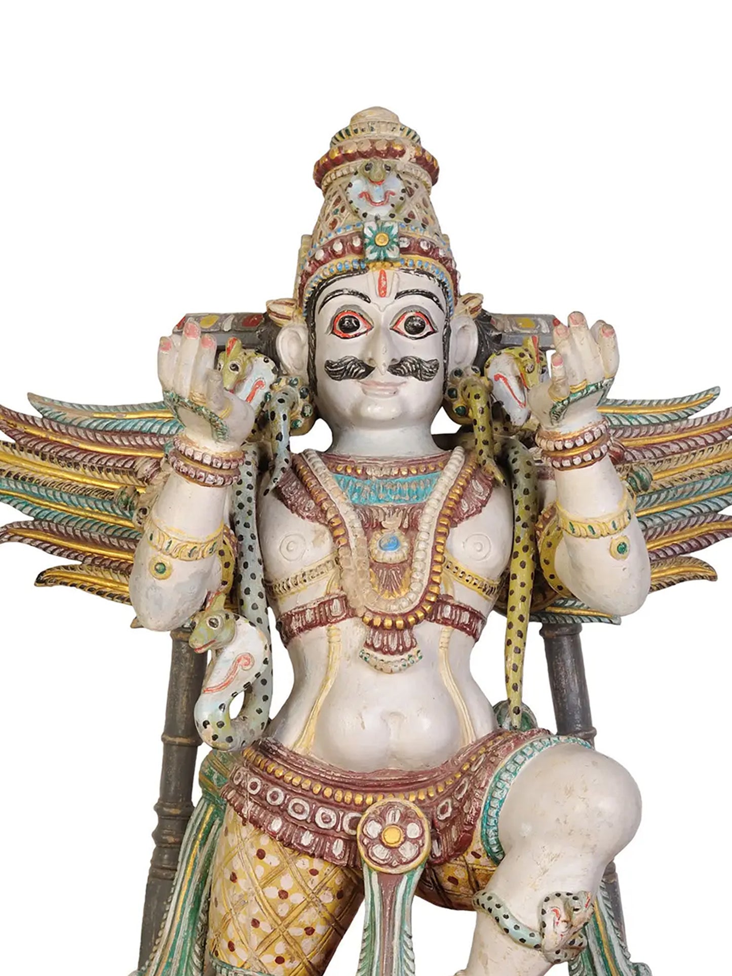 46" Large Statue of Garuda Dev with Chowki | Wood Carved Figurine for Temple