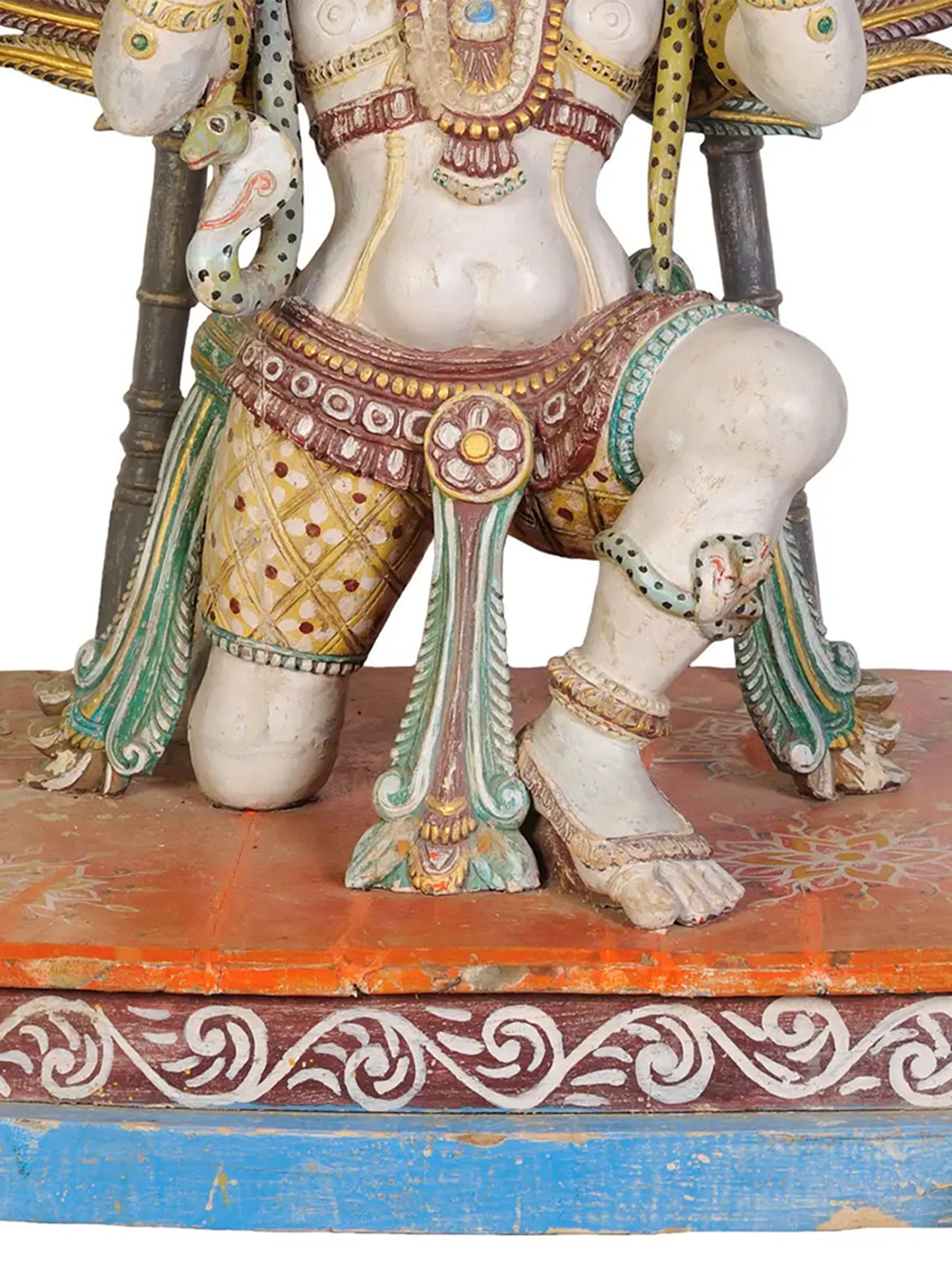 46" Large Statue of Garuda Dev with Chowki | Wood Carved Figurine for Temple