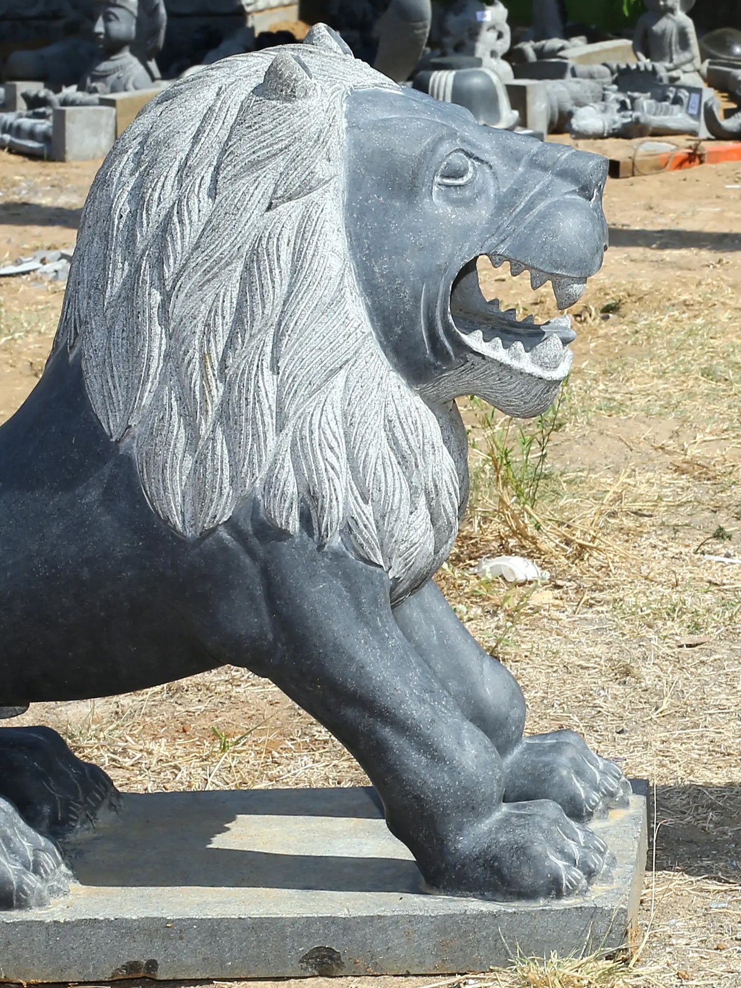32" Large Lion Pair Statue | Hard Granite Stone Sculpture | (Shipped by Sea Overseas)