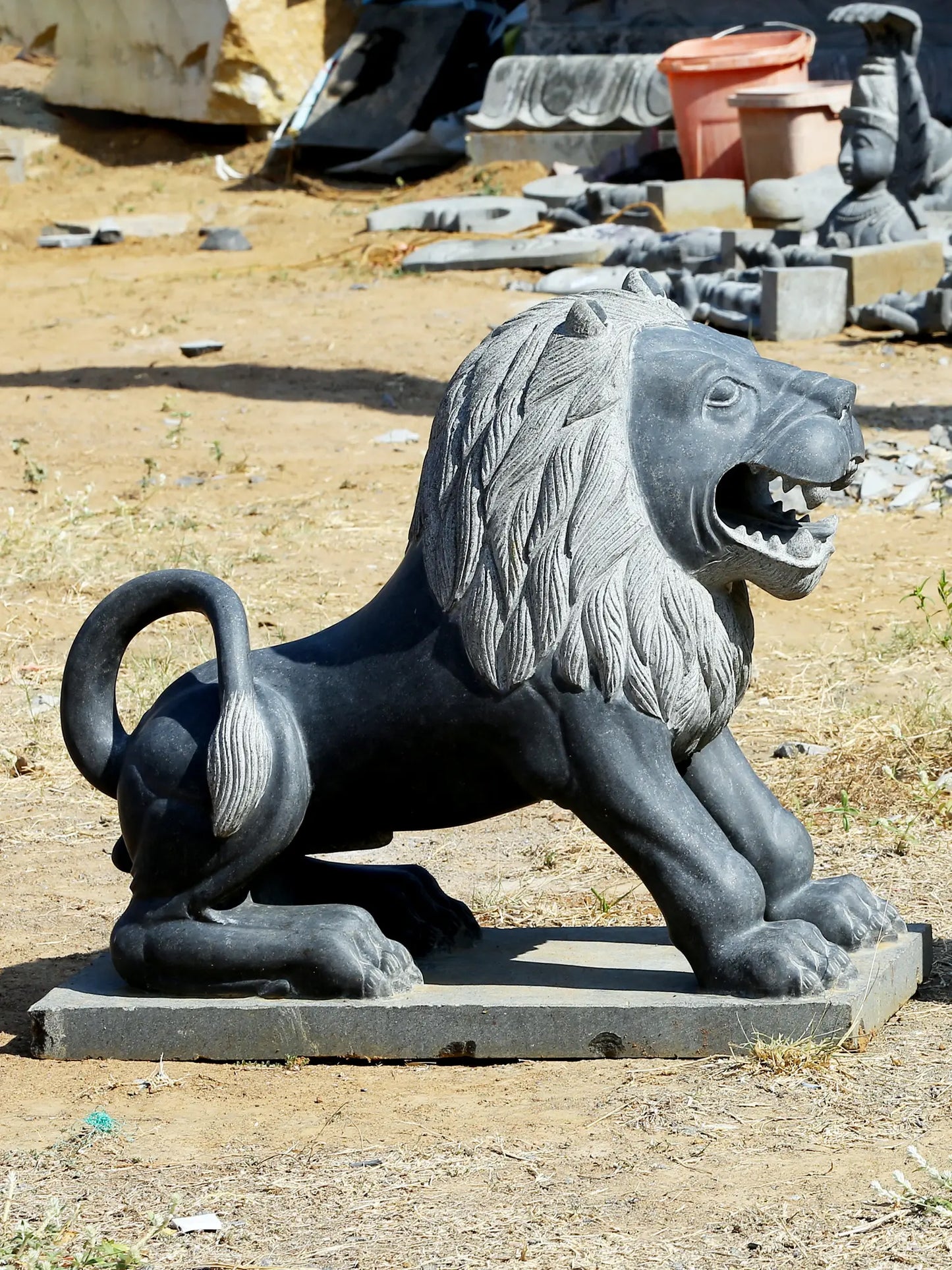 32" Large Lion Pair Statue | Hard Granite Stone Sculpture | (Shipped by Sea Overseas)