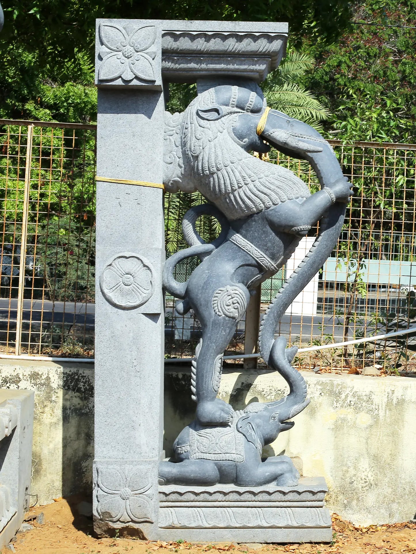 96" Large Pair of Yali Bracket | Hard Granite Stone Statue | (Shipped by Sea Overseas)
