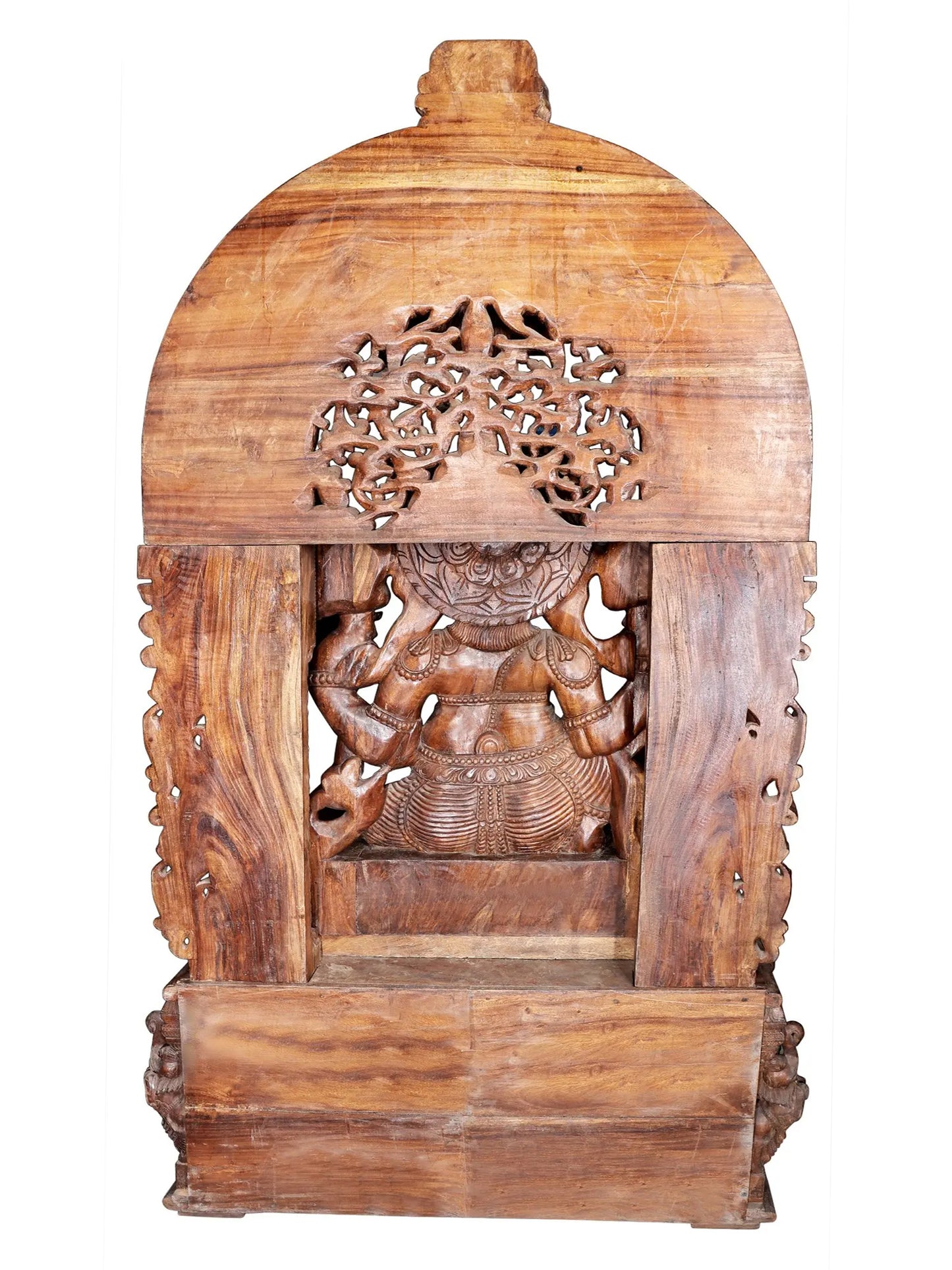 99" Superfine and Super Large Wood Idol of Lord Ganapati with Kirtimukha Throne | Wood Carved Figurine