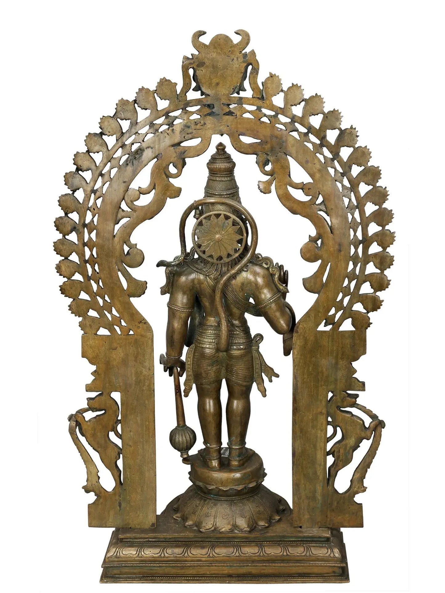 45" Lord Hanuman in Ashirwad Mudra with Kirtimukha Prabhavali | Panchaloha Bronze Statue from Swamimalai