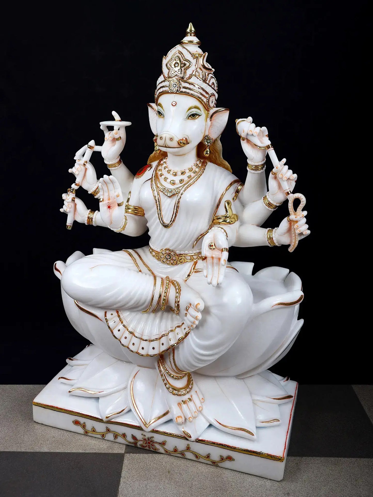 36" Superfine Goddess Varahi Staute with Eight Arms | White Marble Sculpture | Statue for Temple