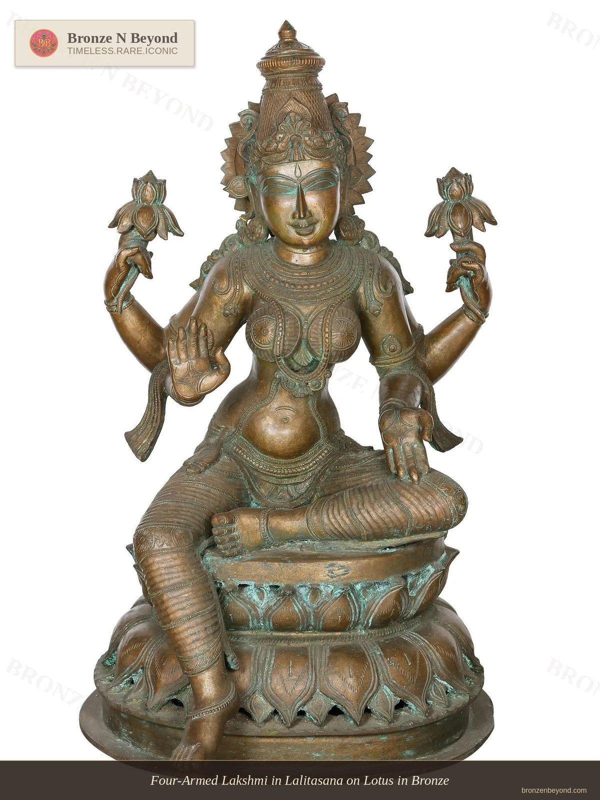 Four-Armed Lakshmi in Lalitasana on Lotus in Bronze